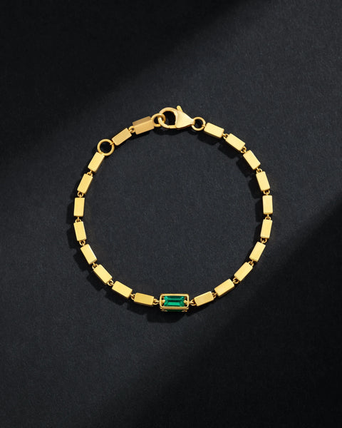 Block-Chain Single Emerald Thick Bracelet | Men's Jewelry