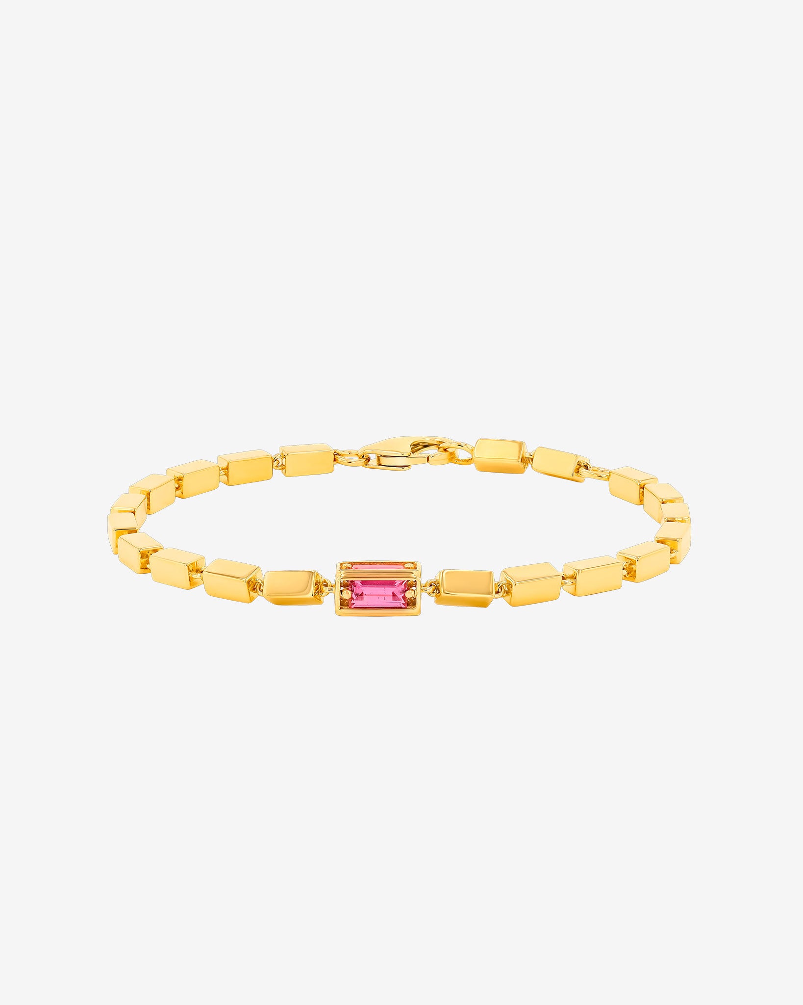 Suzanne Kalan Block-Chain Single Pink Sapphire Thick Bracelet in 18k yellow gold