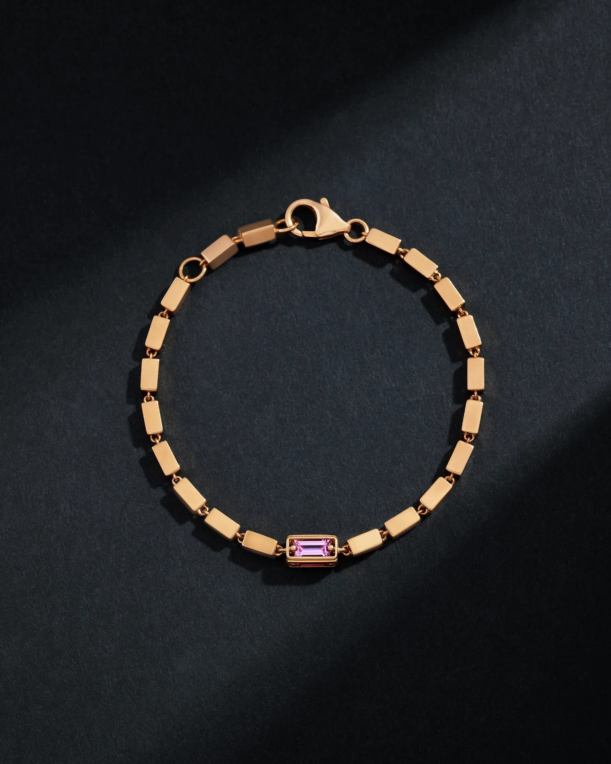 Suzanne Kalan Block-Chain Single Pink Sapphire Thick Bracelet in 18k Rose Gold