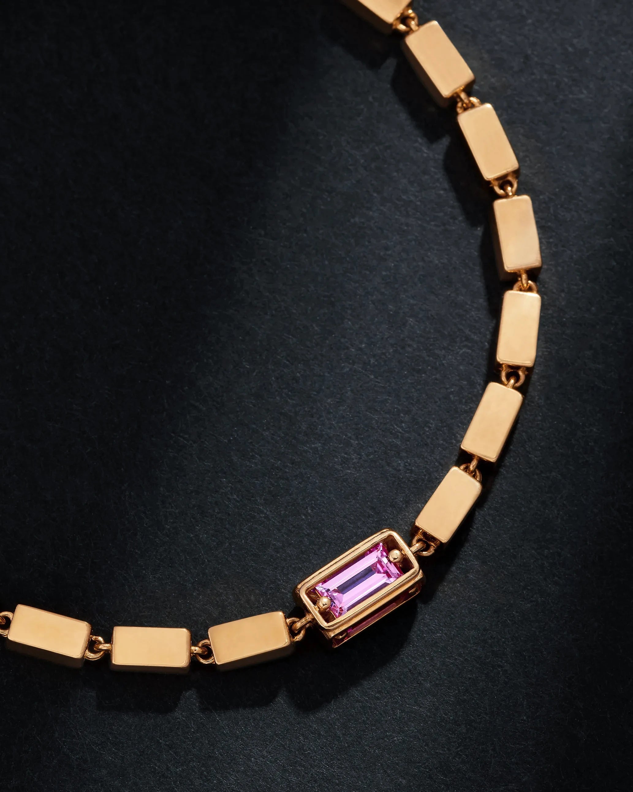 Suzanne Kalan Block-Chain Single Pink Sapphire Thick Bracelet in 18k Rose Gold