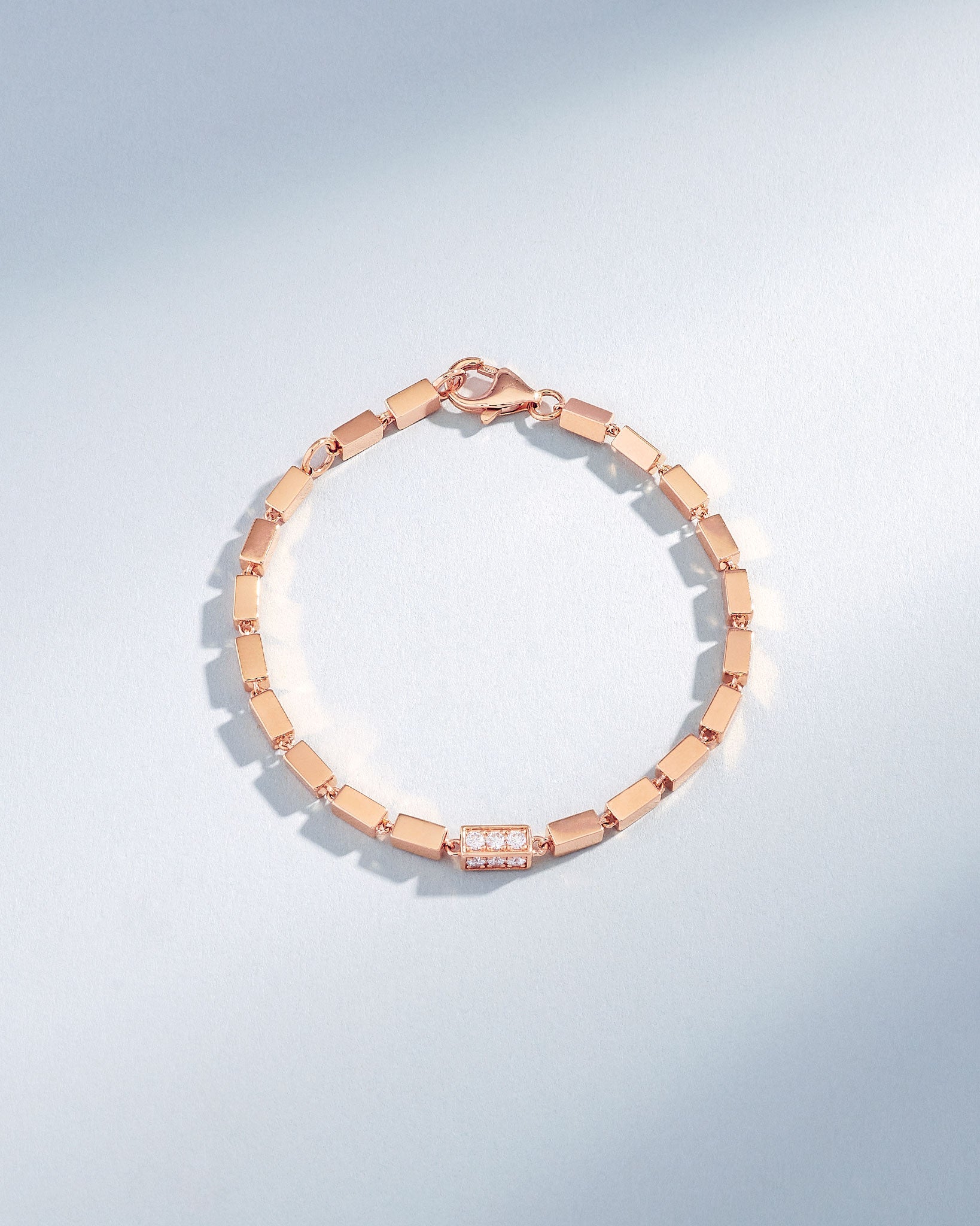 Suzanne Kalan Block-Chain Single Pave Diamond Thick Bracelet in 18k rose gold