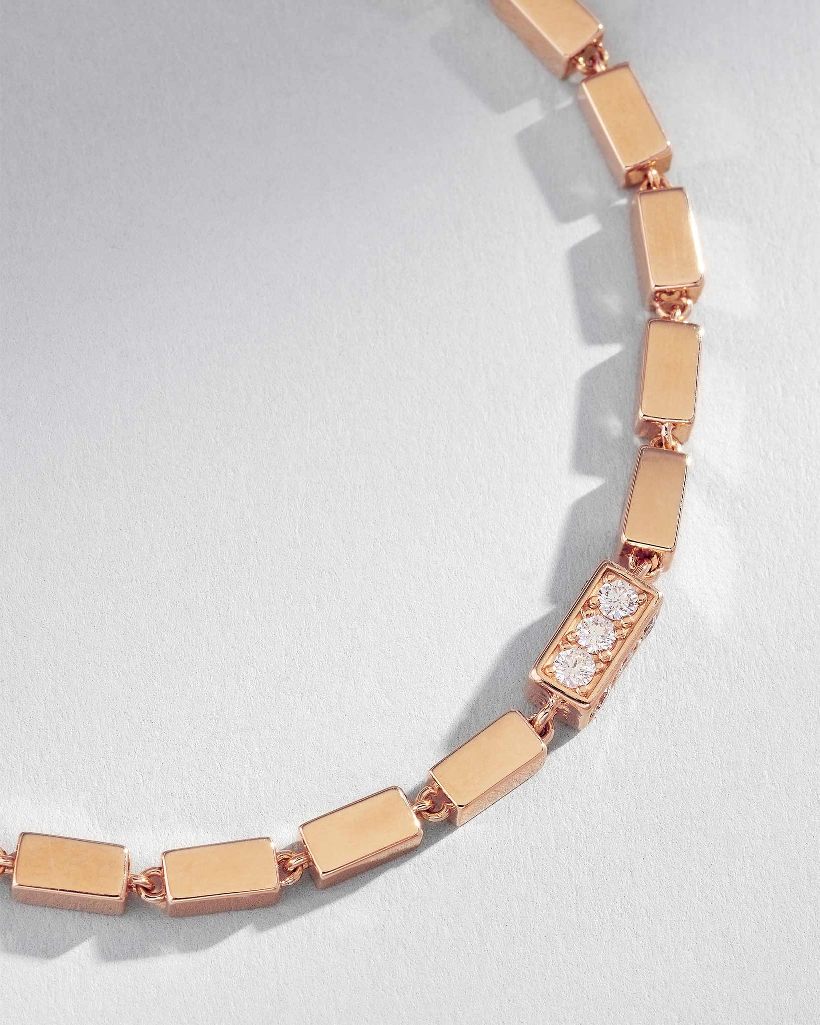 Suzanne Kalan Block-Chain Single Pave Diamond Thick Bracelet in 18k rose gold