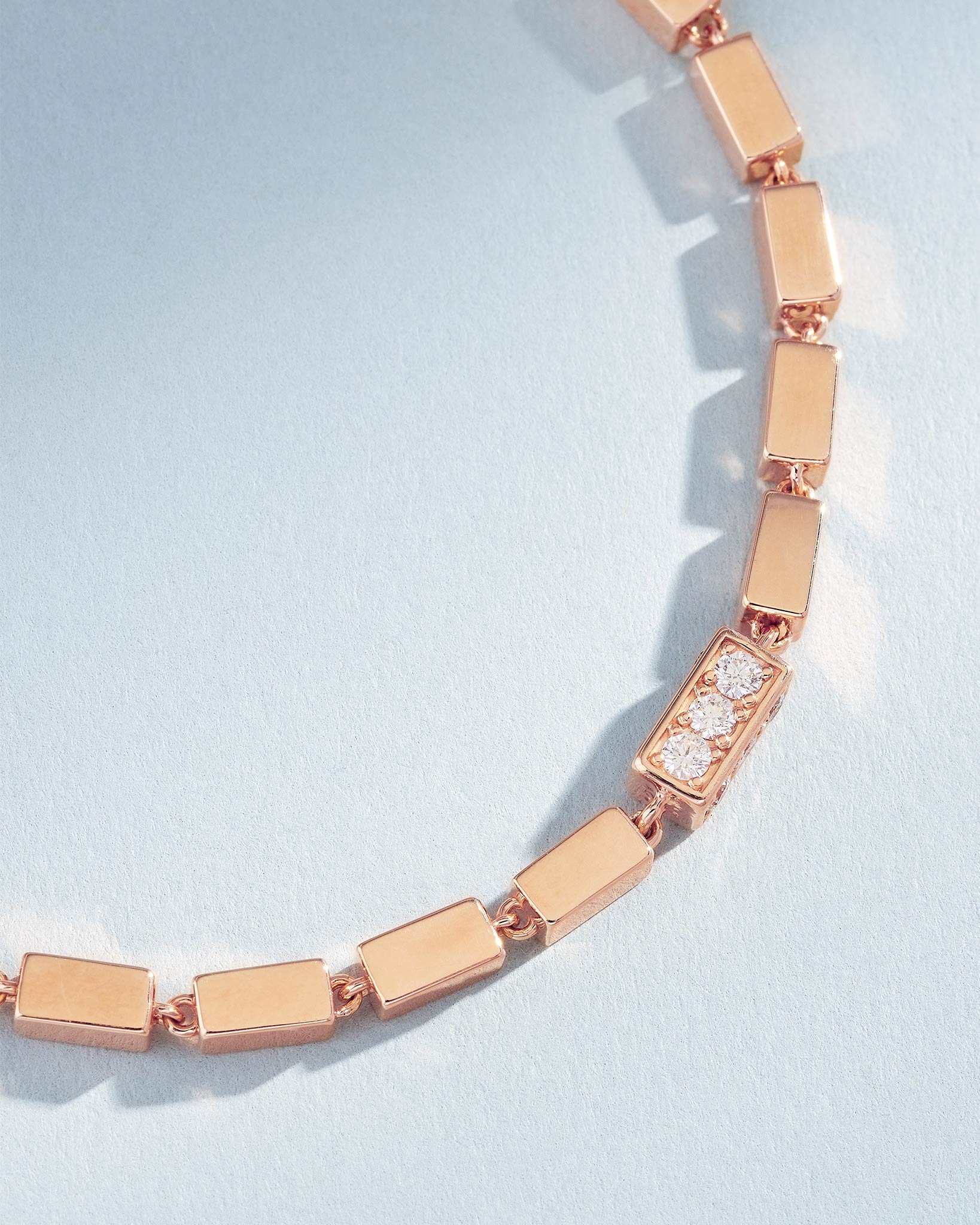Suzanne Kalan Block-Chain Single Pave Diamond Thick Bracelet in 18k rose gold