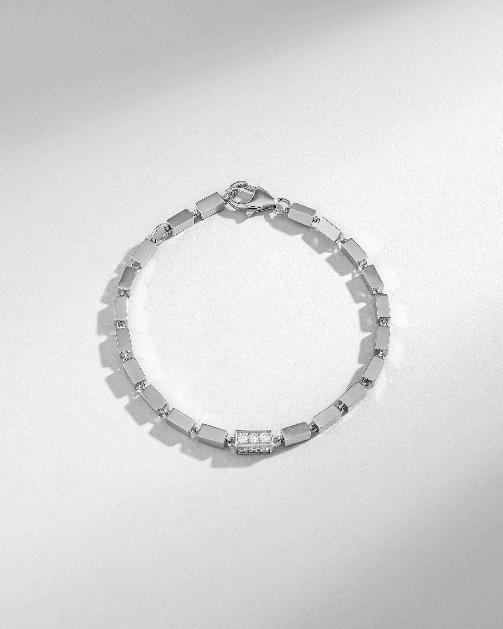 Suzanne Kalan Block-Chain Single Pave Diamond Thick Bracelet in 18k white gold