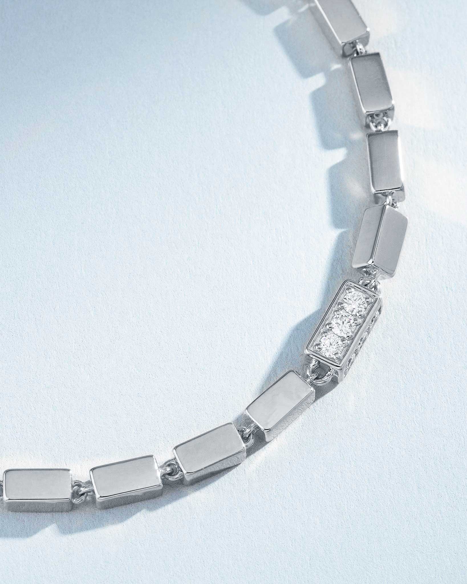 Suzanne Kalan Block-Chain Single Pave Diamond Thick Bracelet in 18k white gold