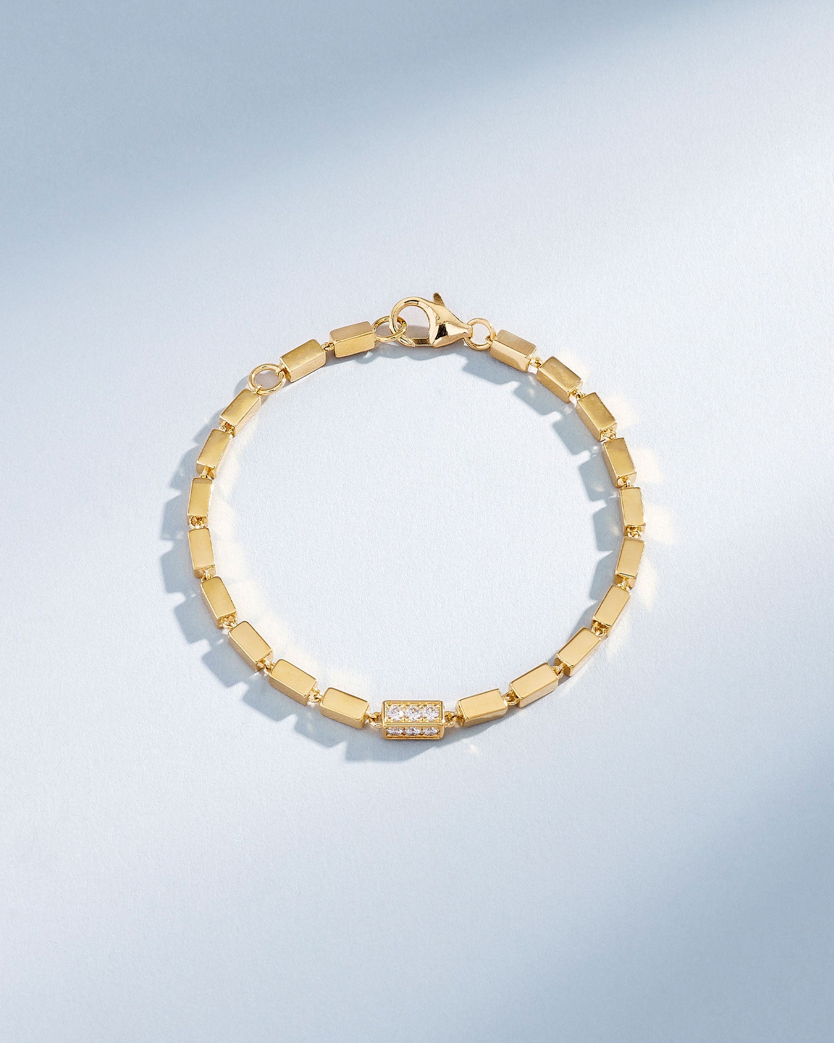 Suzanne Kalan Block-Chain Single Pave Diamond Thick Bracelet in 18k yellow gold
