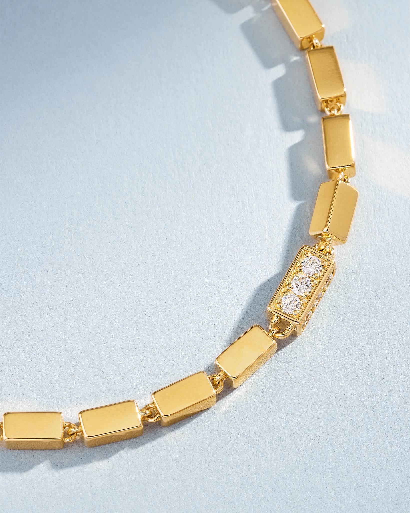 Suzanne Kalan Block-Chain Single Pave Diamond Thick Bracelet in 18k yellow gold