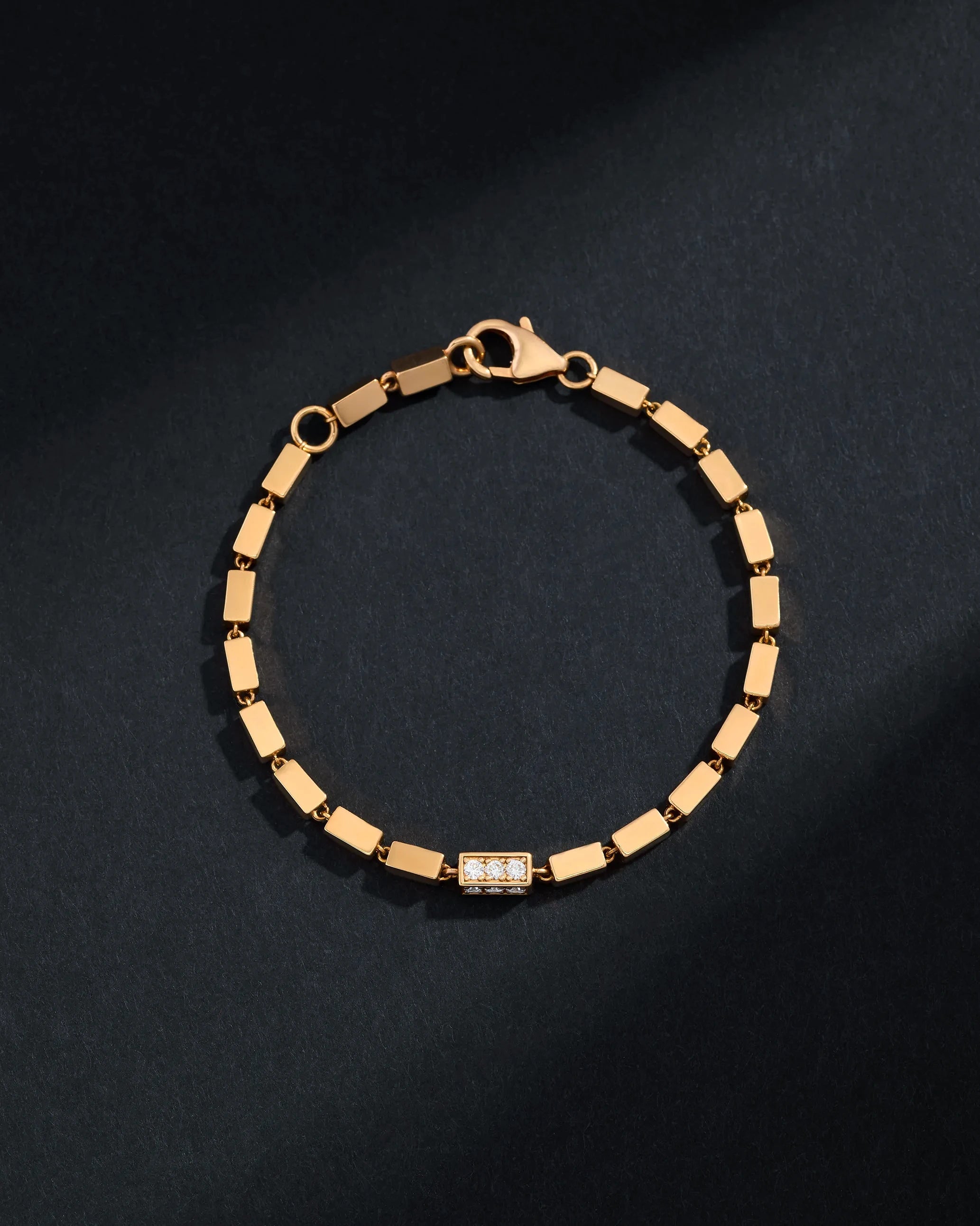 Suzanne Kalan Block-Chain Single Pave Diamond Thick Bracelet in 18k rose gold