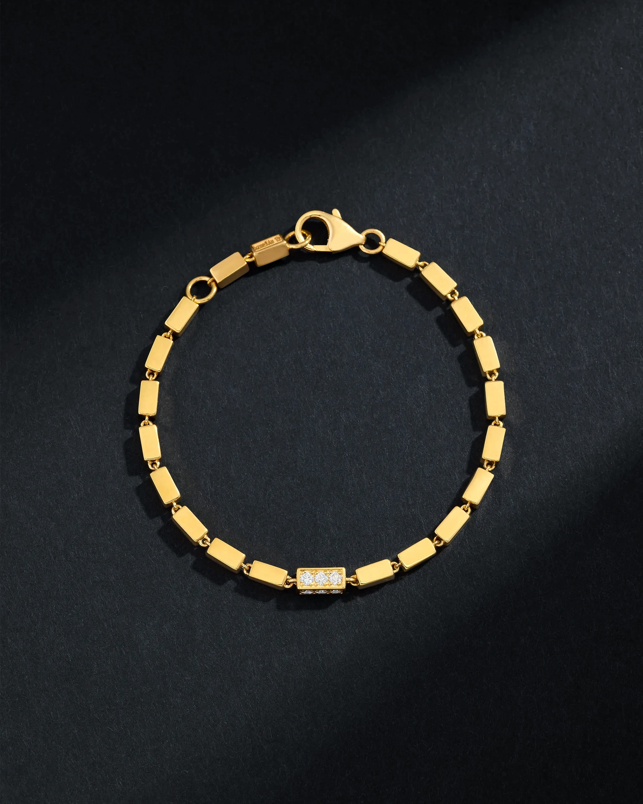 Suzanne Kalan Block-Chain Single Pave Diamond Thick Bracelet in 18k yellow gold