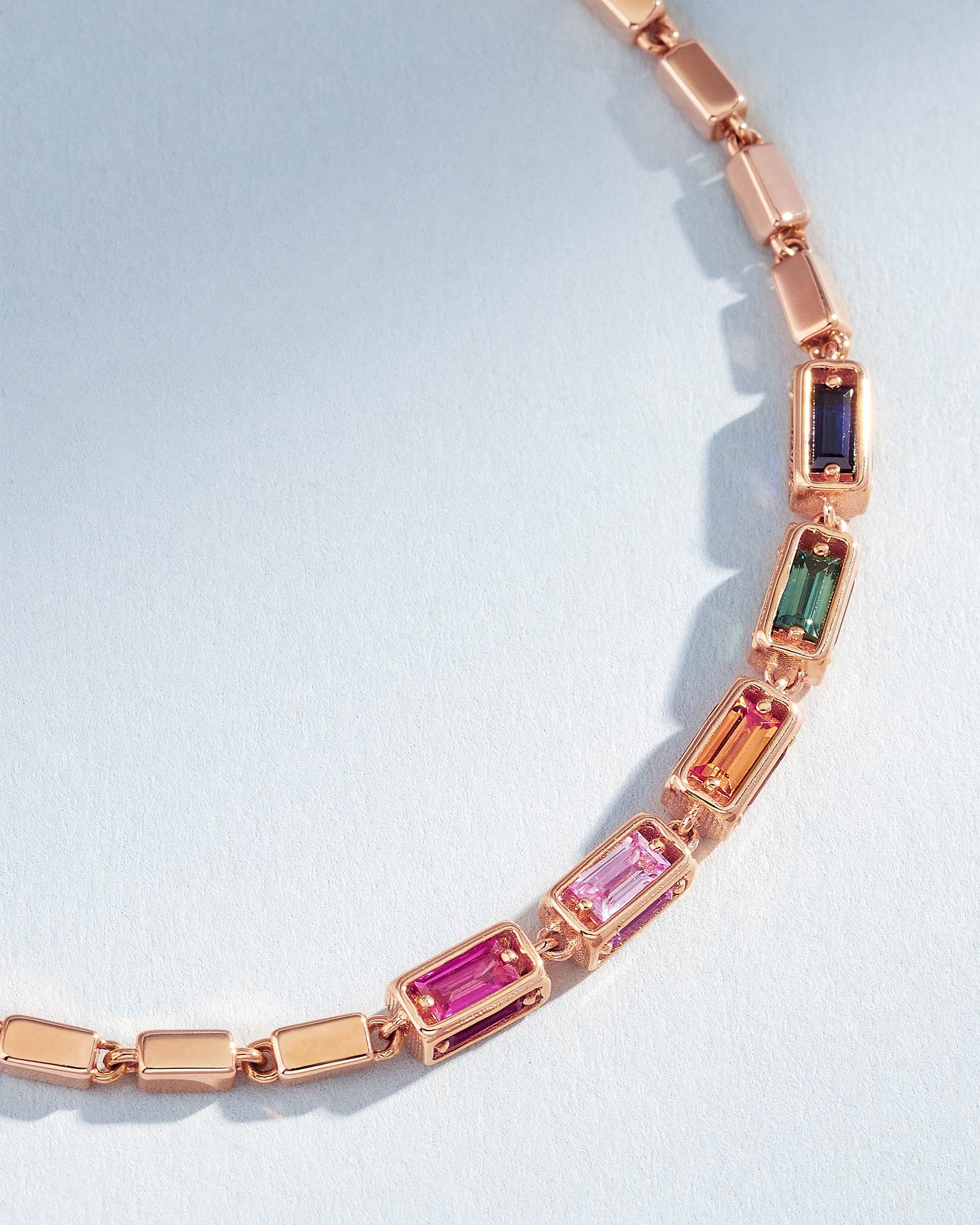Suzanne Kalan Block-Chain Multi-Rainbow Sapphire Medium Bracelet in 18k rose gold