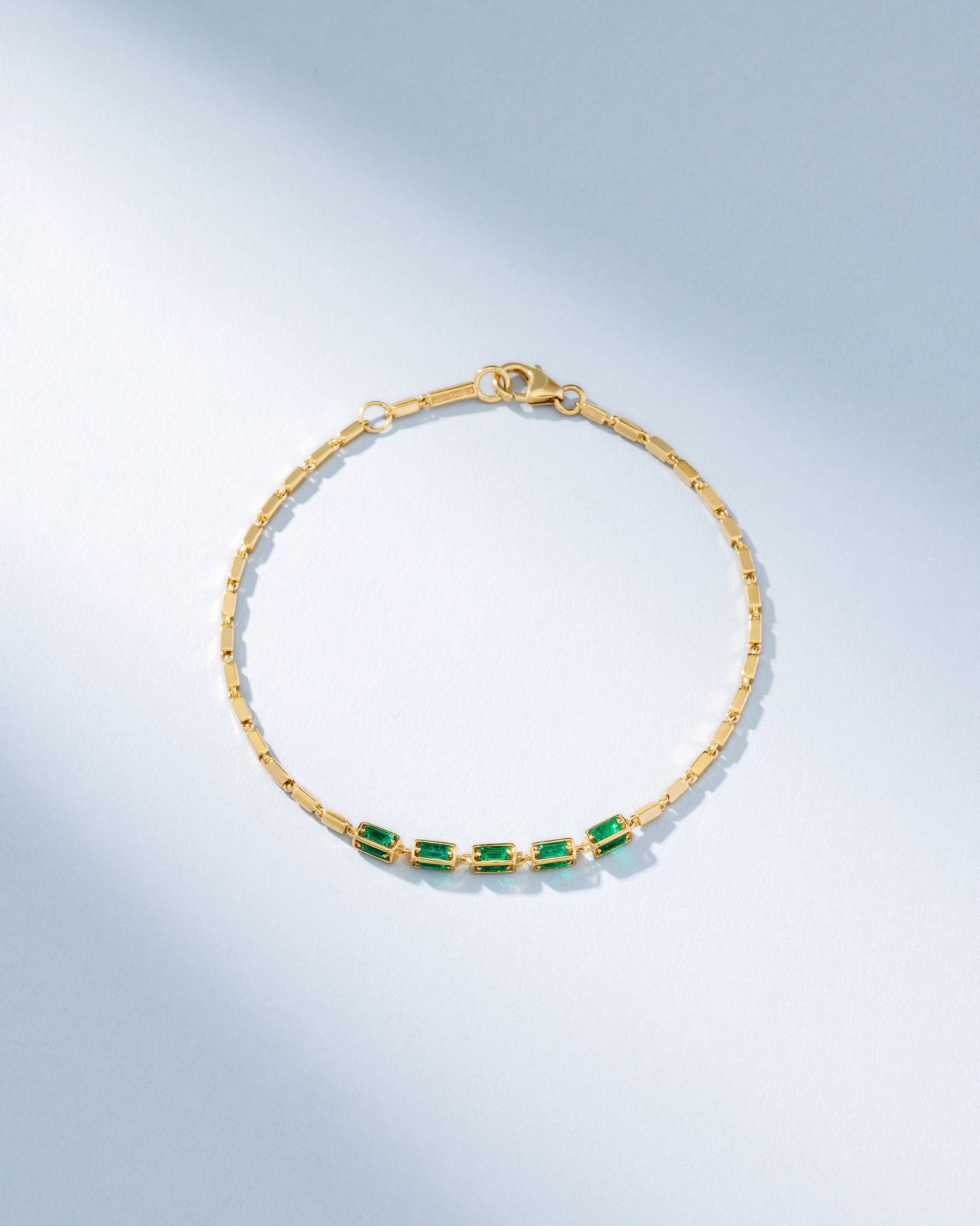 Suzanne Kalan Block-Chain Multi-Emerald Thin Bracelet in 18k yellow gold