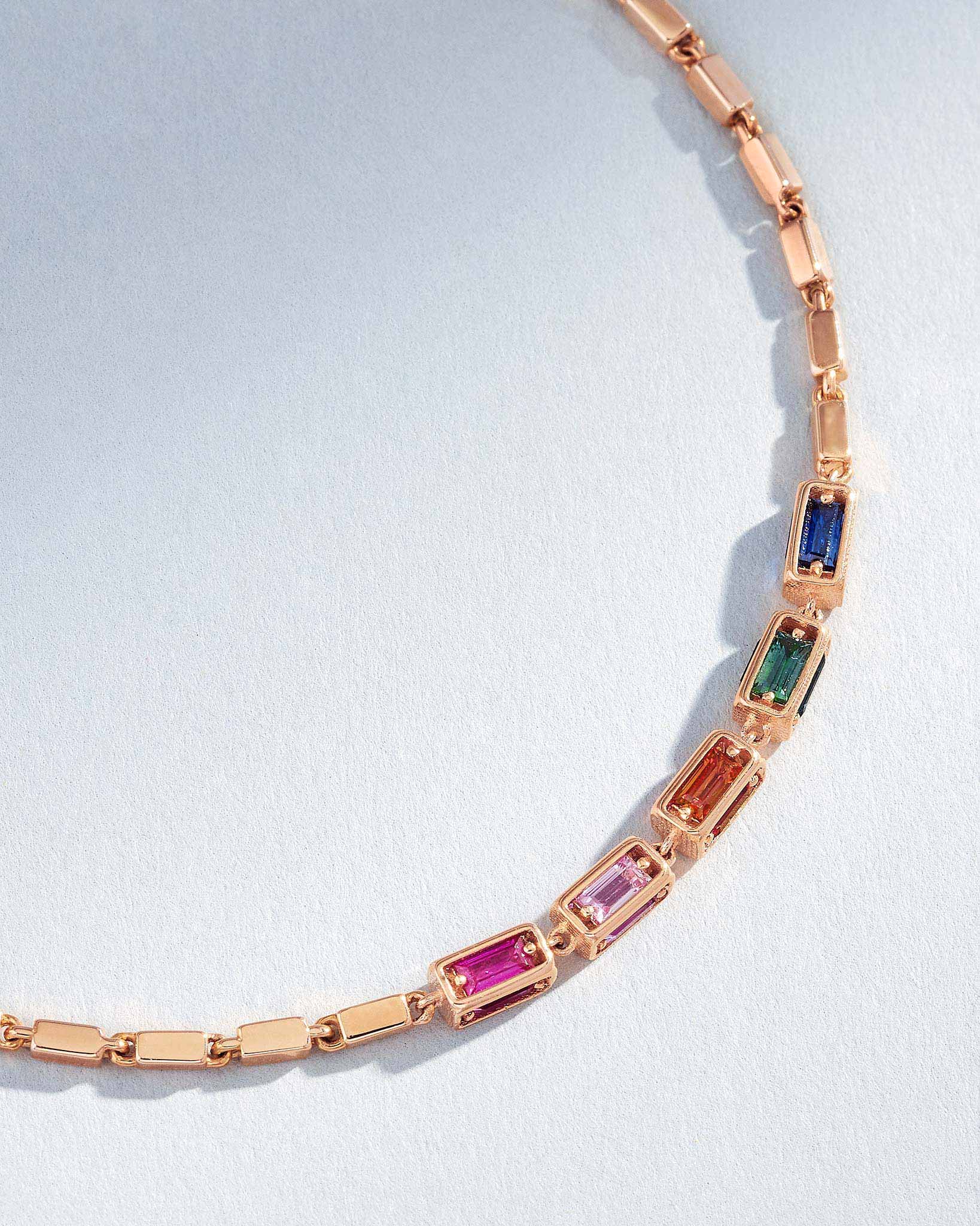Suzanne Kalan Block-Chain Multi Rainbow Sapphire Thin Bracelet in 18k rose gold