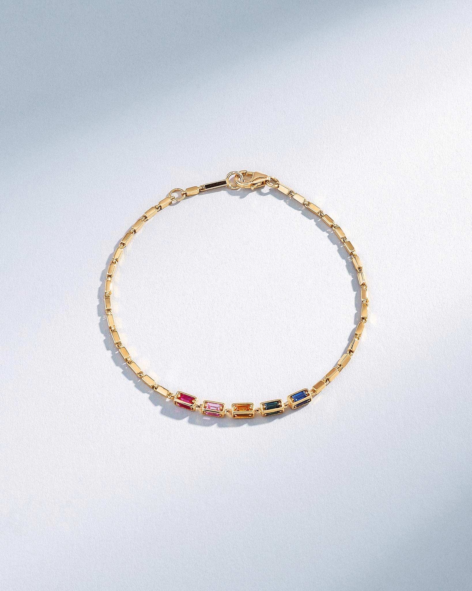 Suzanne Kalan Block-Chain Multi Rainbow Sapphire Thin Bracelet in 18k yellow gold