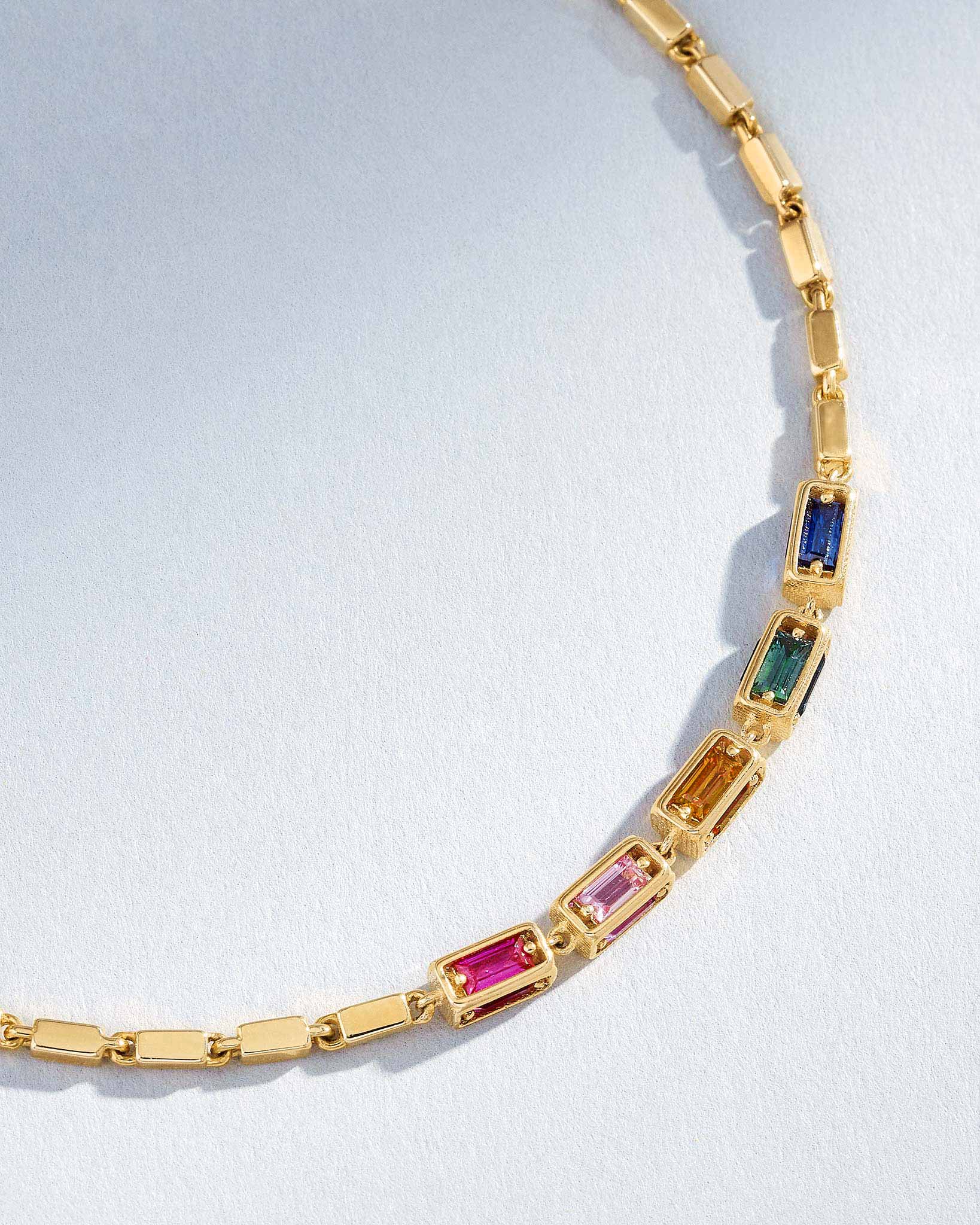 Suzanne Kalan Block-Chain Multi Rainbow Sapphire Thin Bracelet in 18k yellow gold