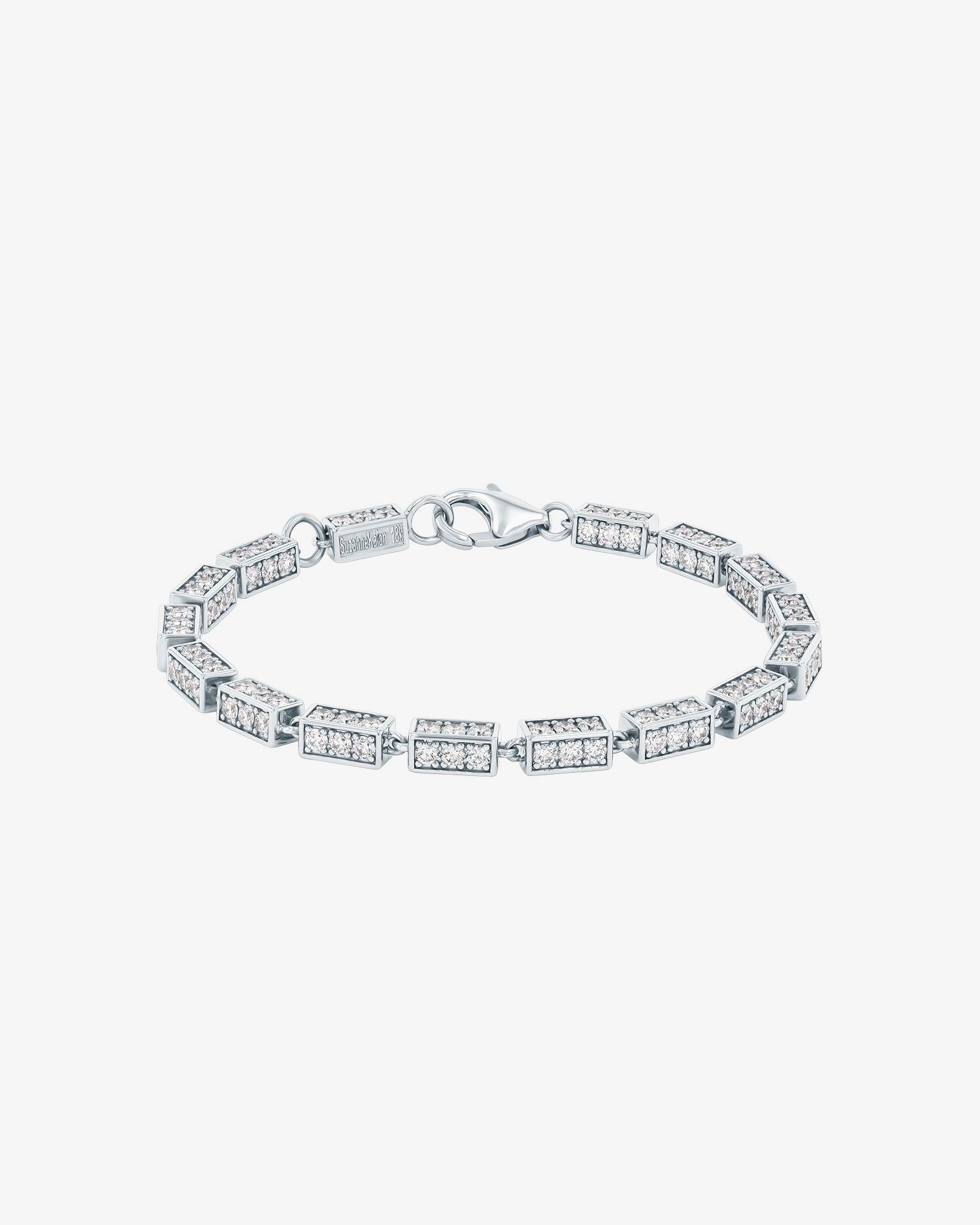 Suzanne Kalan Block-Chain Full Pave Diamond Thick Bracelet in 18k white gold