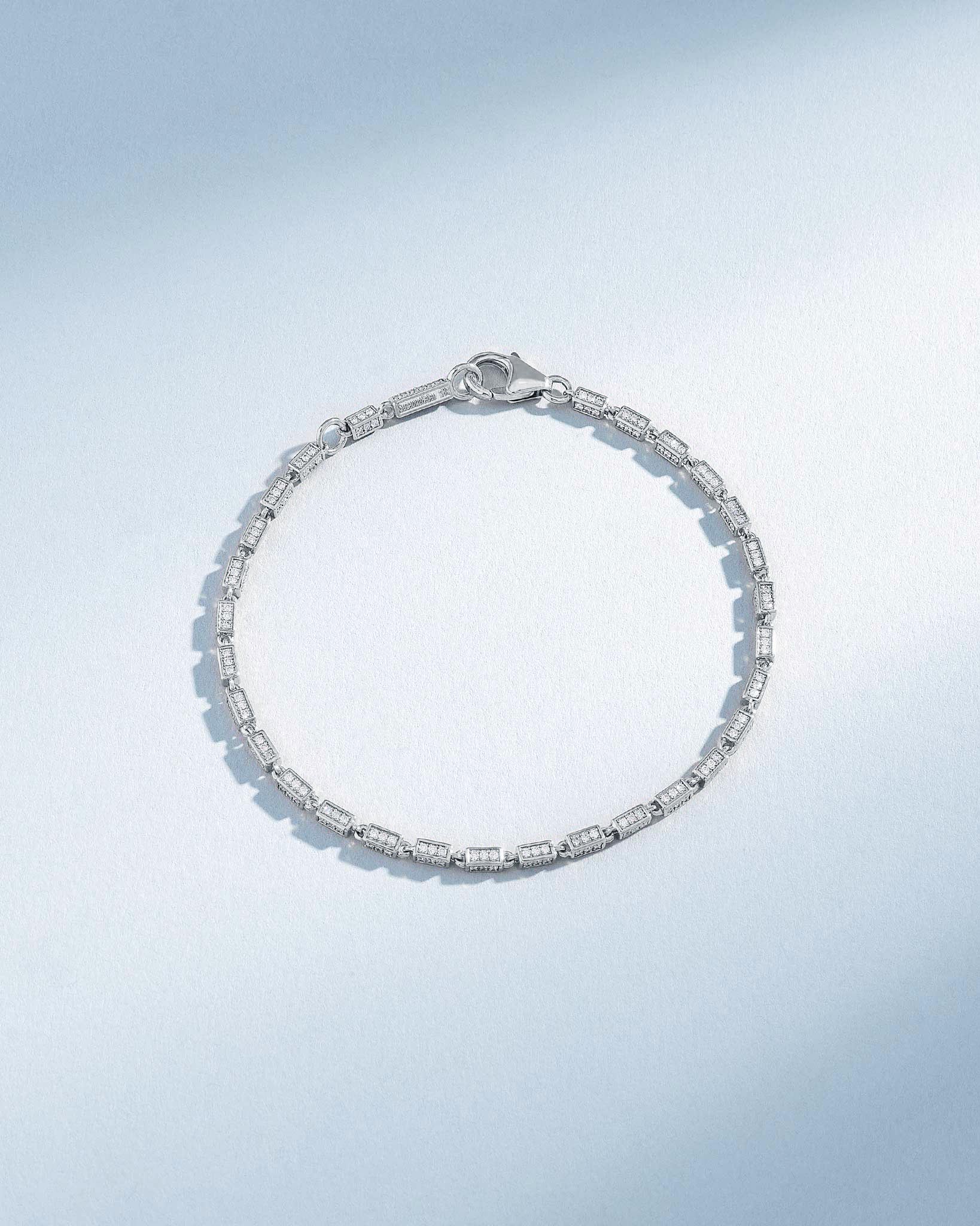 Suzanne Kalan Block-Chain Full Pave Diamond Thin Bracelet in 18k white gold