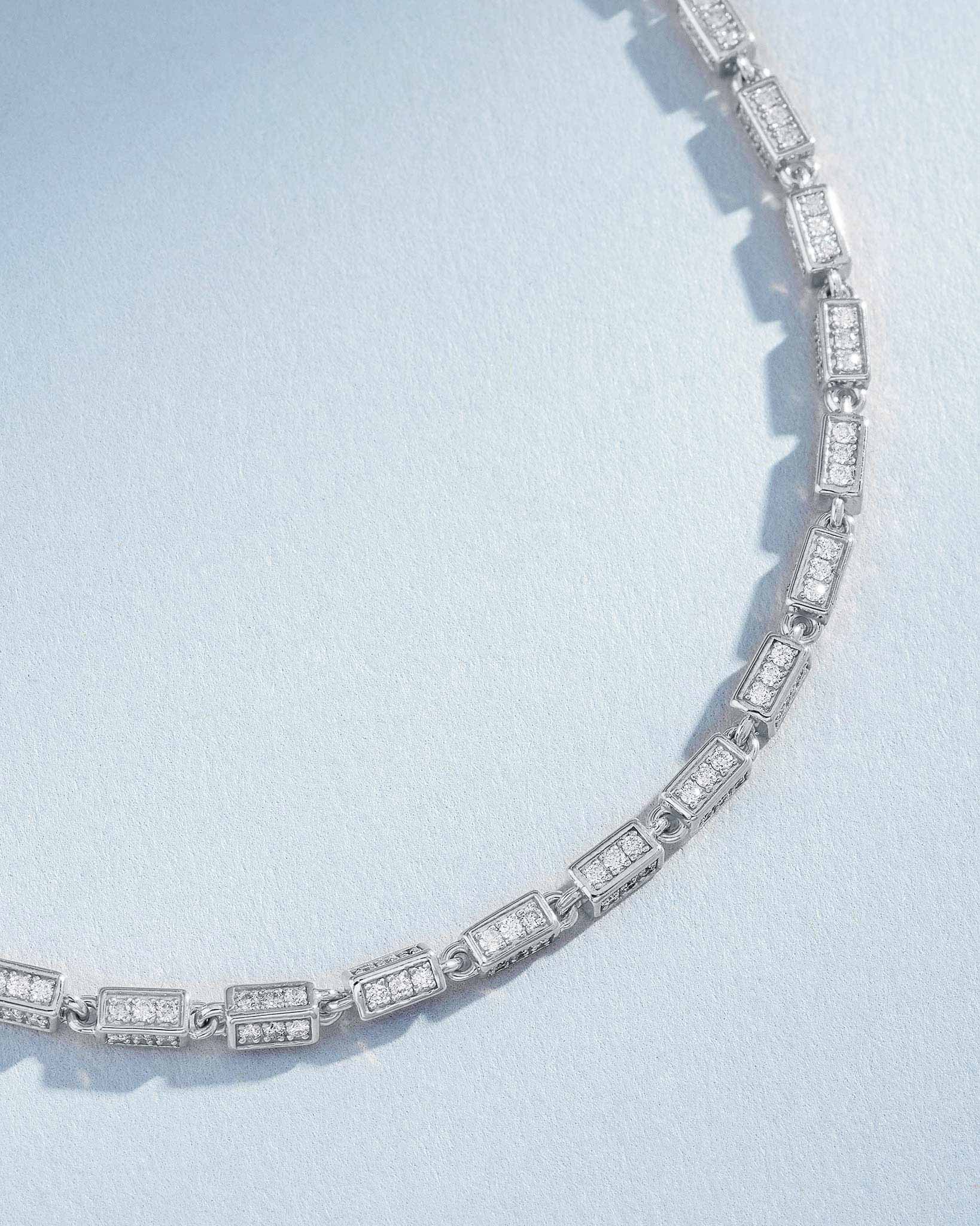 Suzanne Kalan Block-Chain Full Pave Diamond Thin Bracelet in 18k white gold