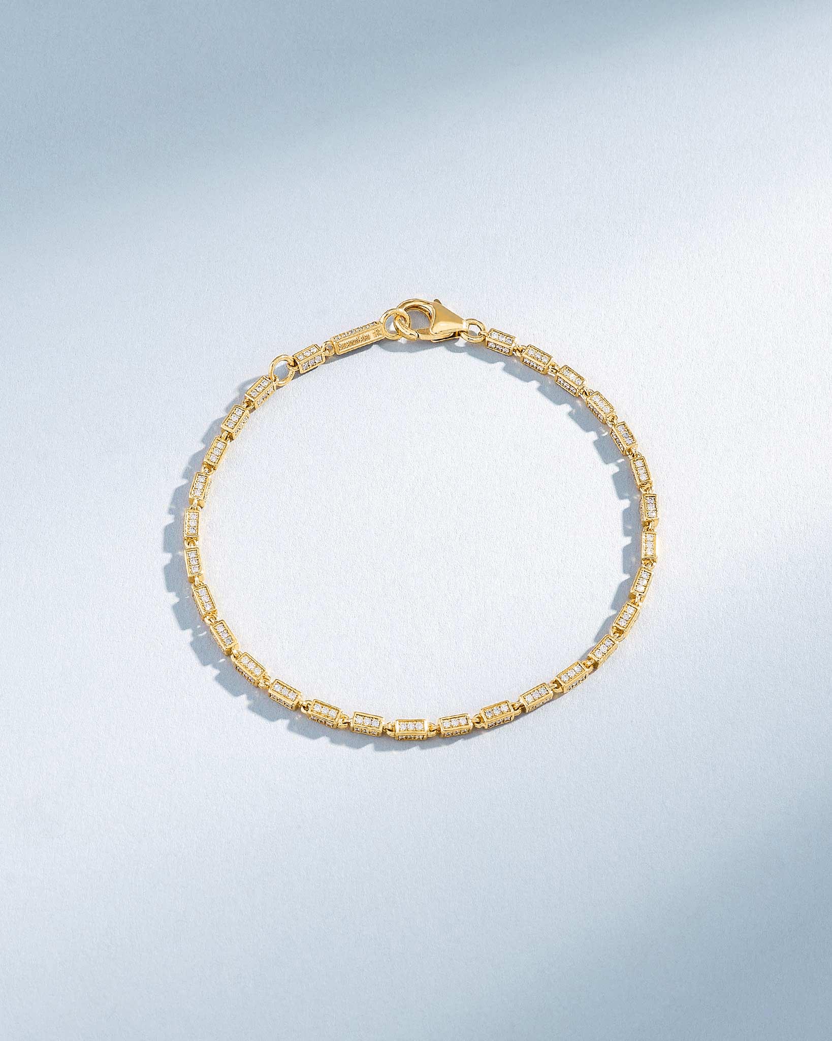 Suzanne Kalan Block-Chain Full Pave Diamond Thin Bracelet in 18k yellow gold