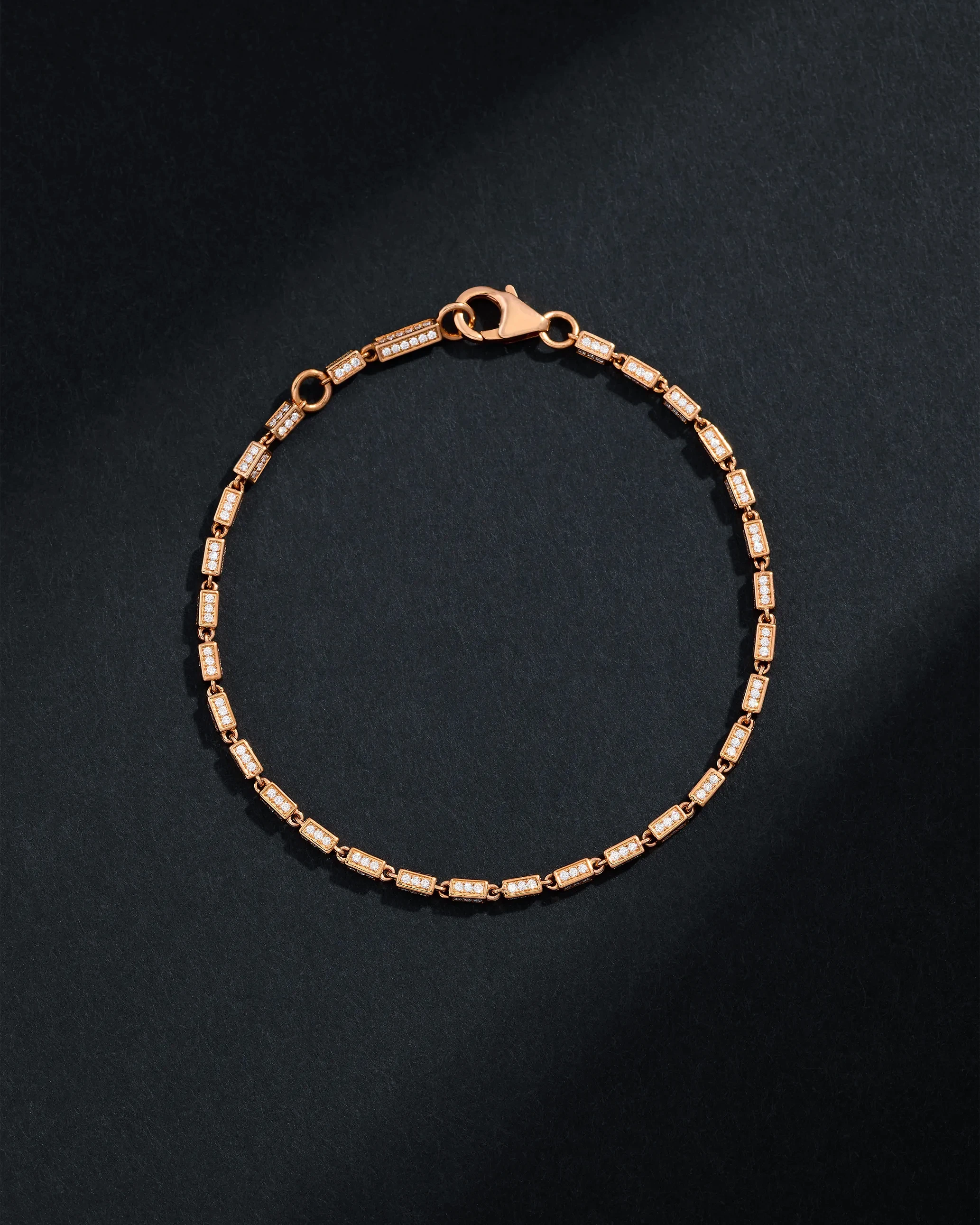 Suzanne Kalan Block-Chain Full Pave Diamond Thin Bracelet in 18k rose gold