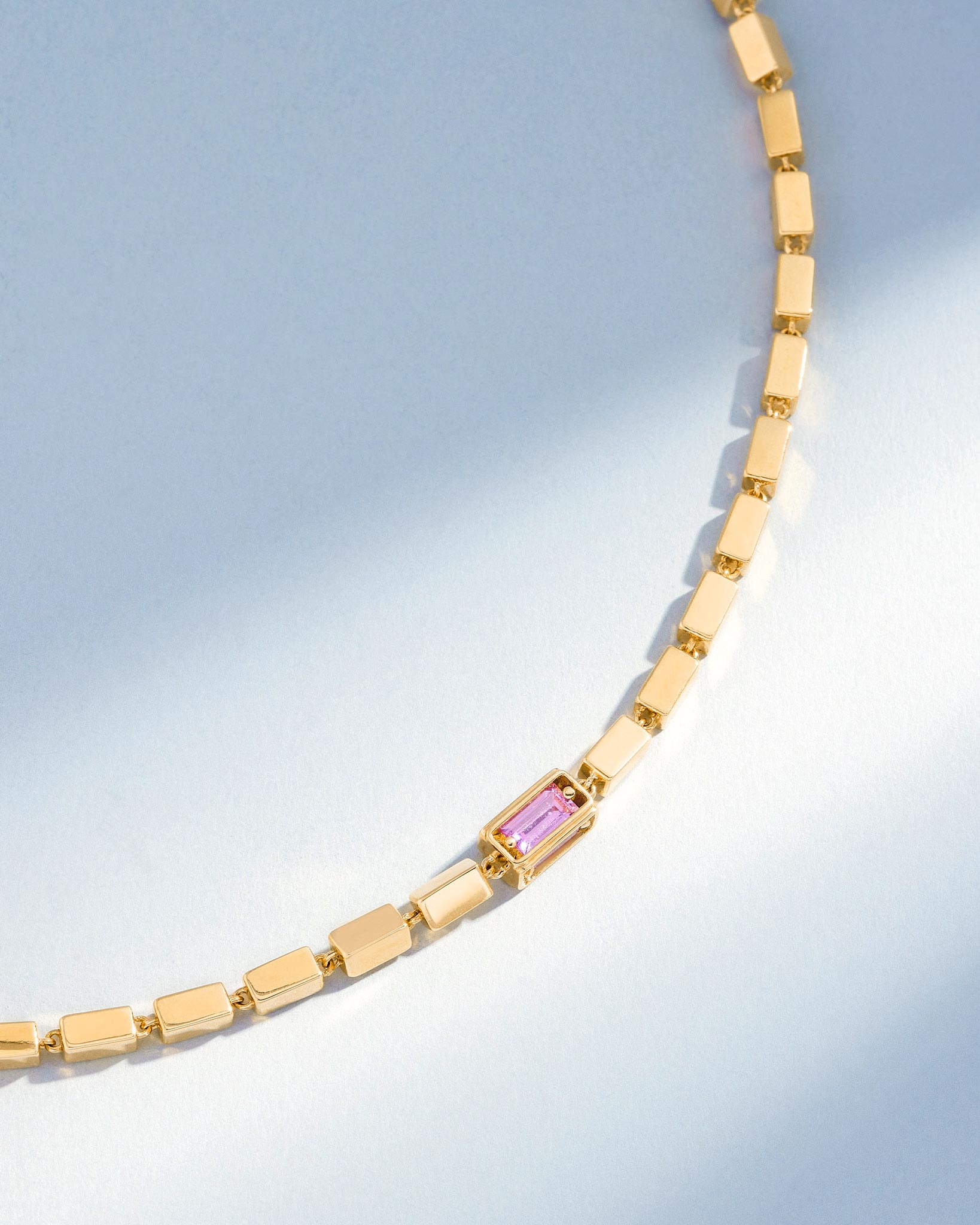 Suzanne Kalan Block-Chain Single Pink Sapphire Thick Necklace in 18k yellow gold