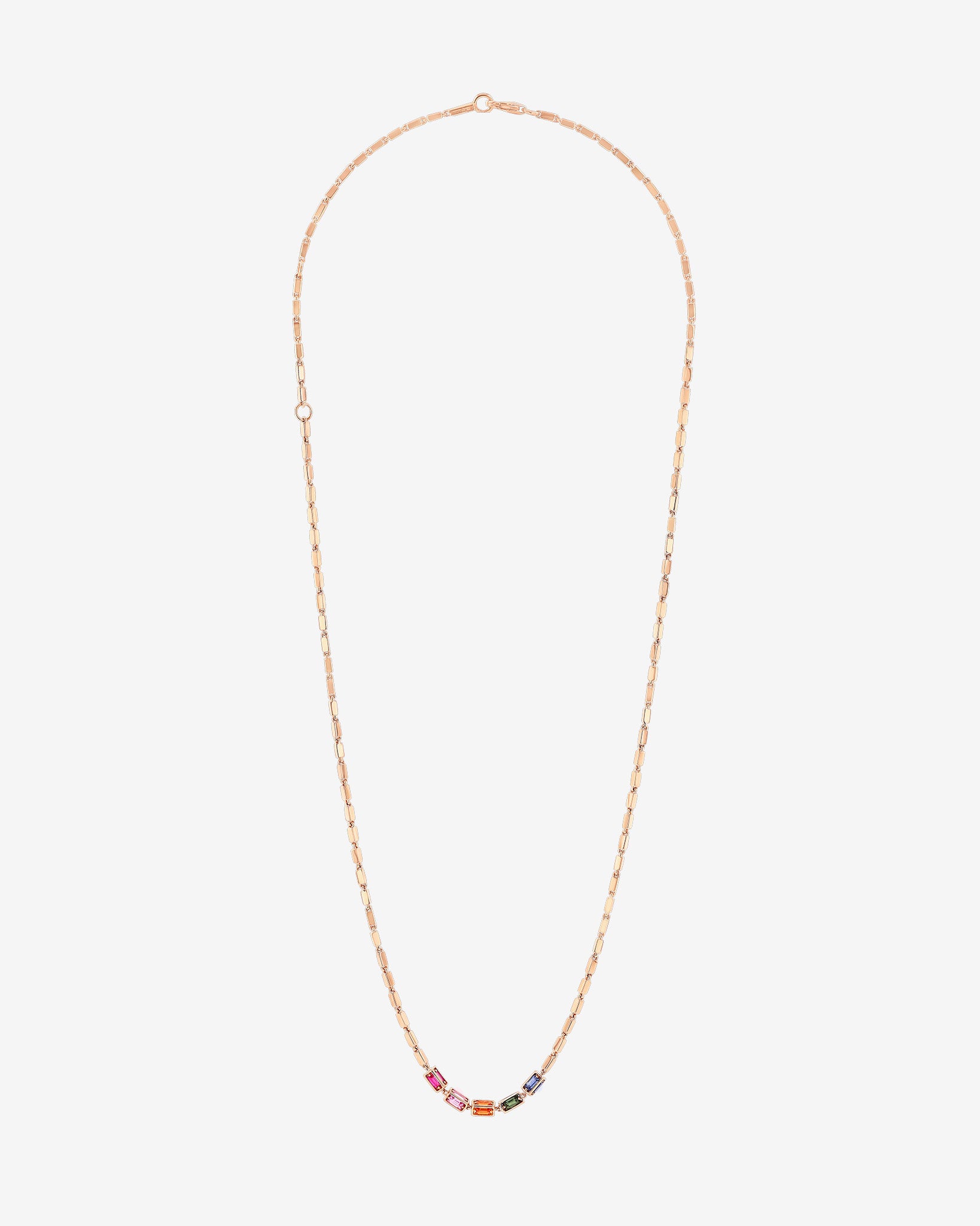 Suzanne Kalan Block-Chain Multi Rainbow Sapphire Thin Necklace in 18k rose gold
