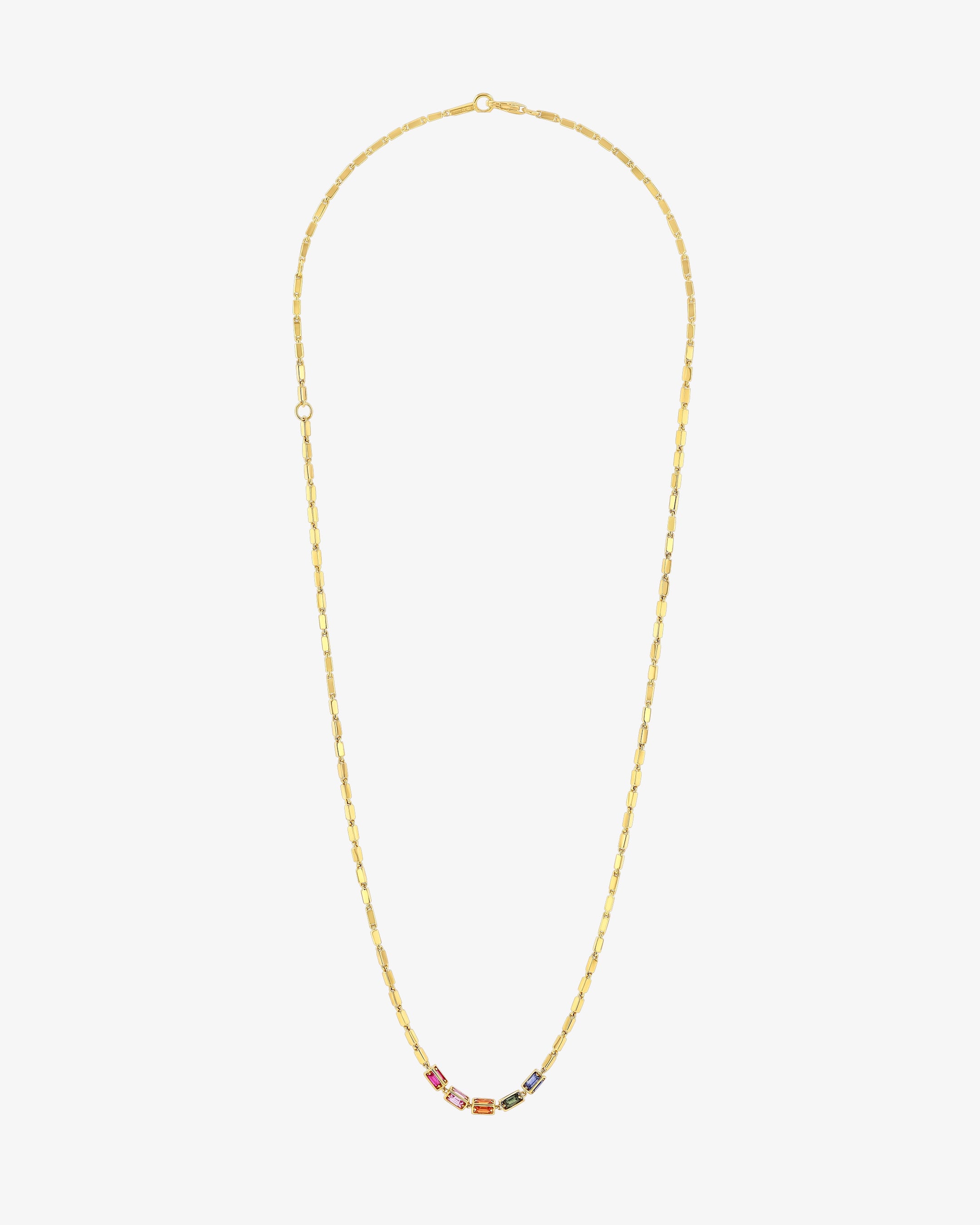 Suzanne Kalan Block-Chain Multi Rainbow Sapphire Thin Necklace in 18k yellow gold