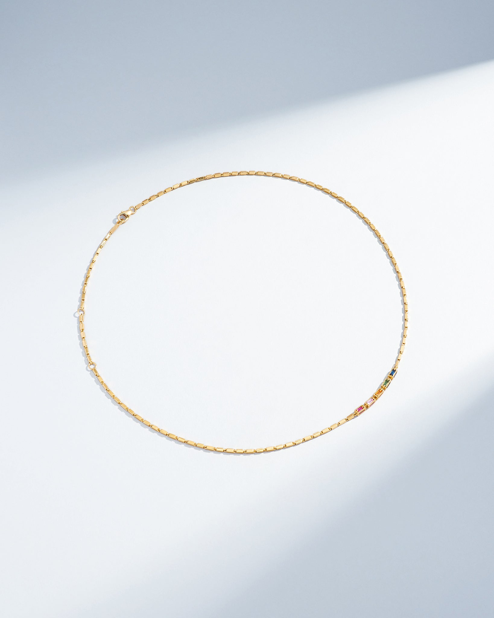 Suzanne Kalan Block-Chain Multi Rainbow Sapphire Thin Necklace in 18k yellow gold
