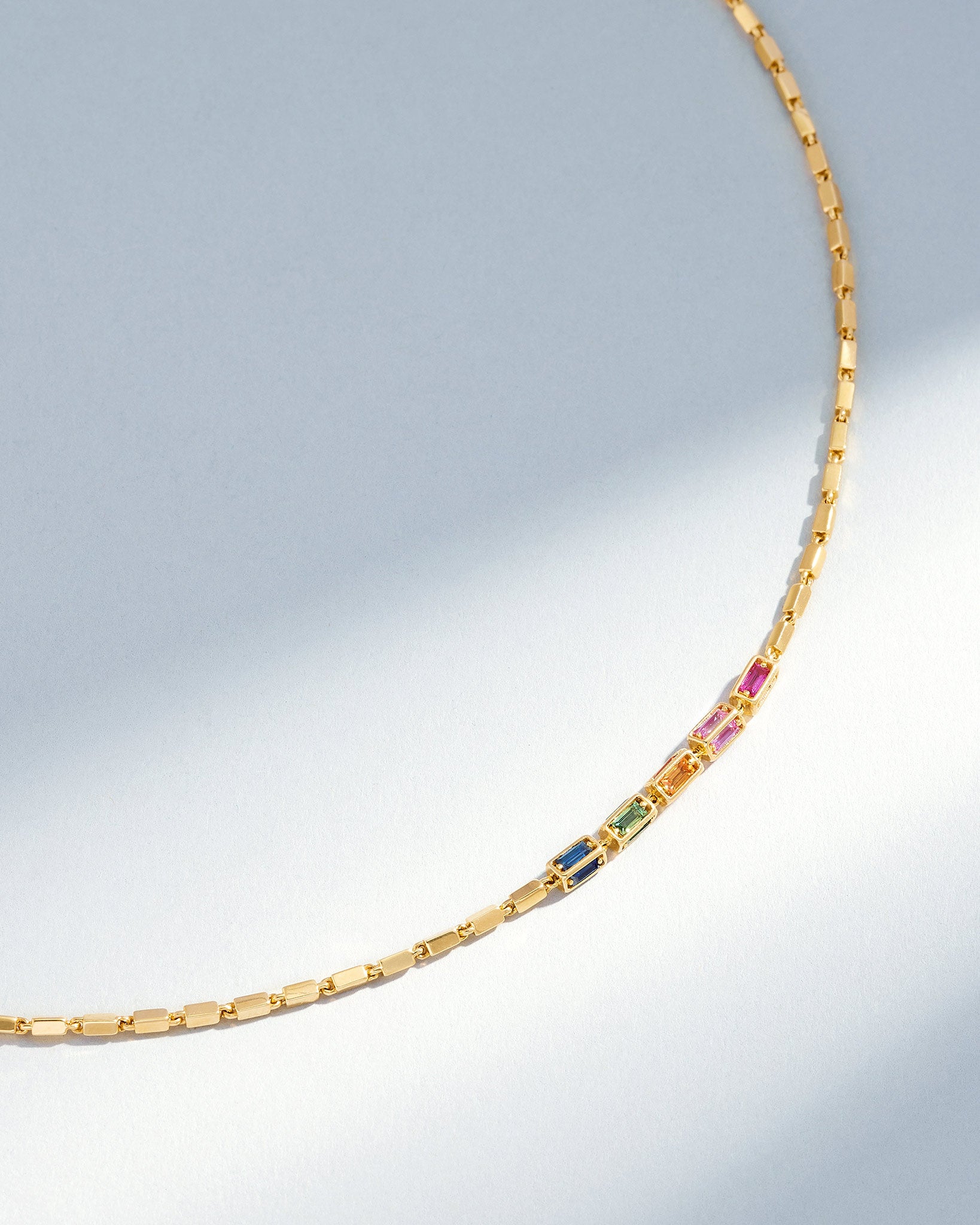 Suzanne Kalan Block-Chain Multi Rainbow Sapphire Thin Necklace in 18k yellow gold