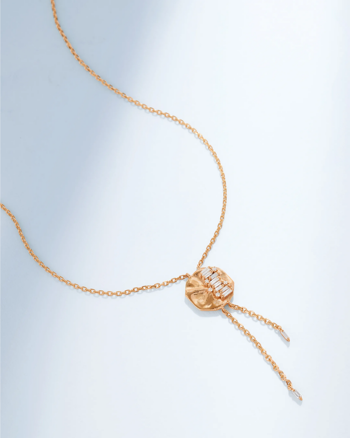 Suzanne Kalan Gilded Diamond Lariat Necklace in 18k rose gold