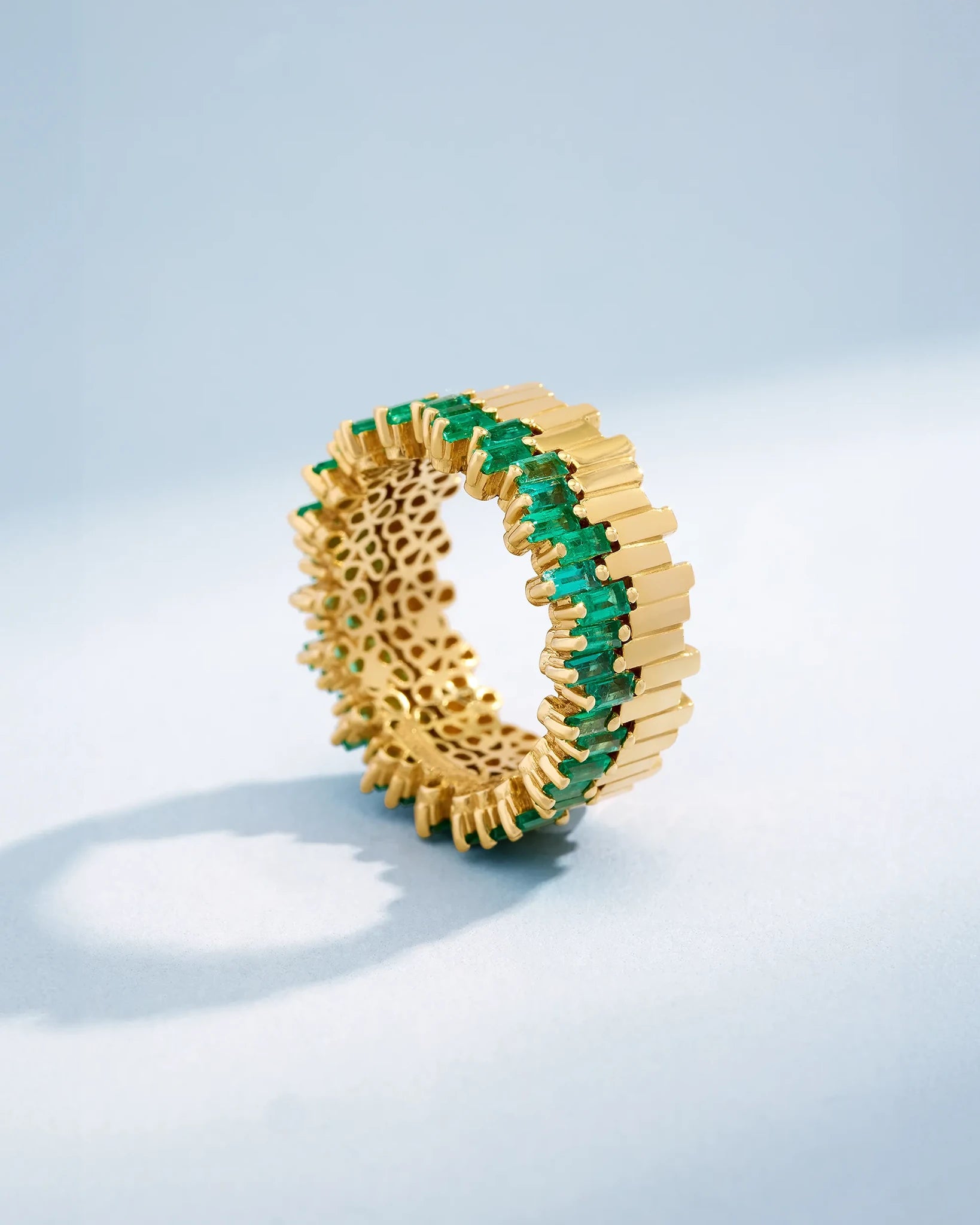 Suzanne Kalan Golden Midi Stacker Emerald Eternity Band in 18k yellow gold