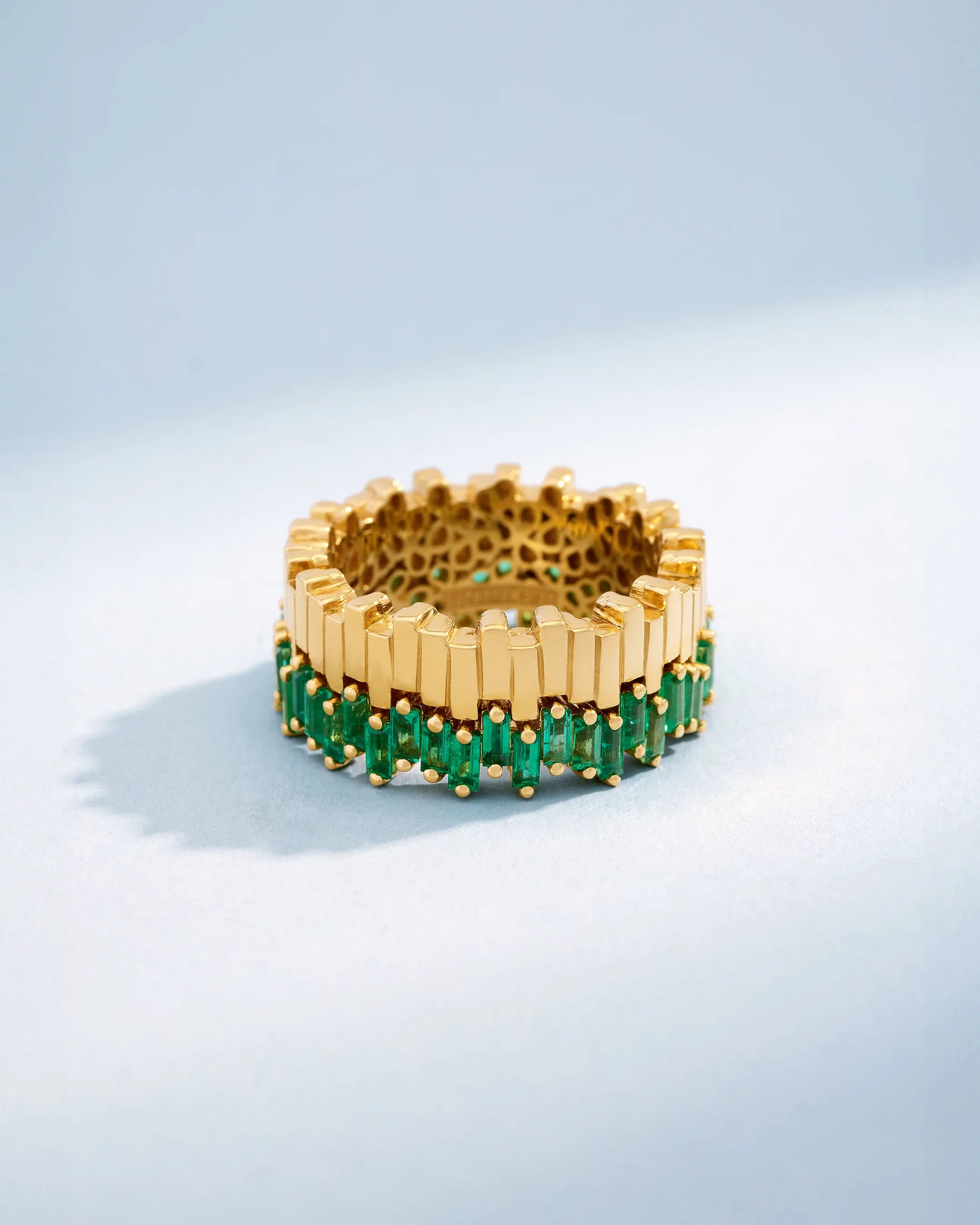 Suzanne Kalan Golden Midi Stacker Emerald Eternity Band in 18k yellow gold