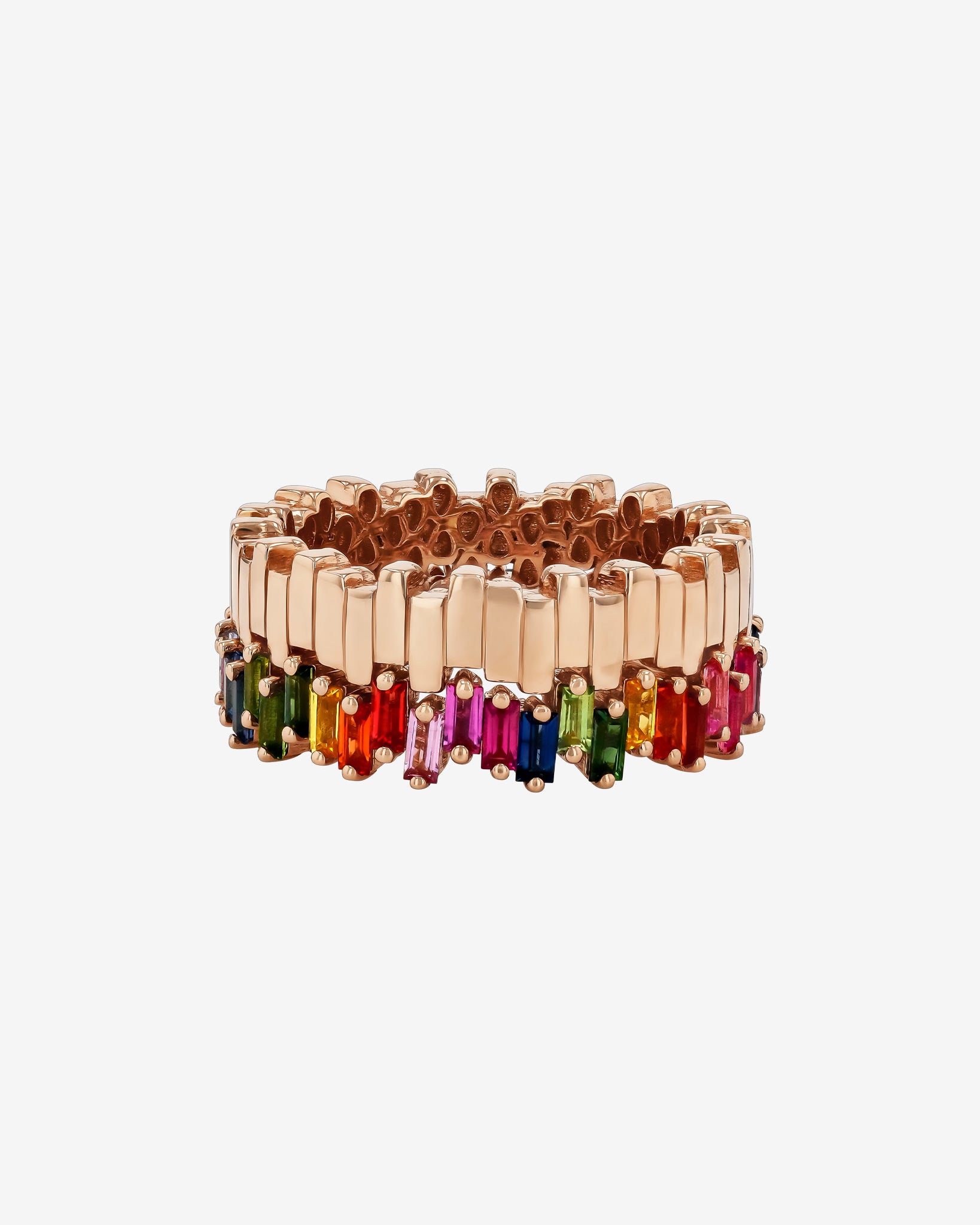 Suzanne Kalan Golden Midi Stacker Rainbow Sapphire Eternity Band in 18k rose gold