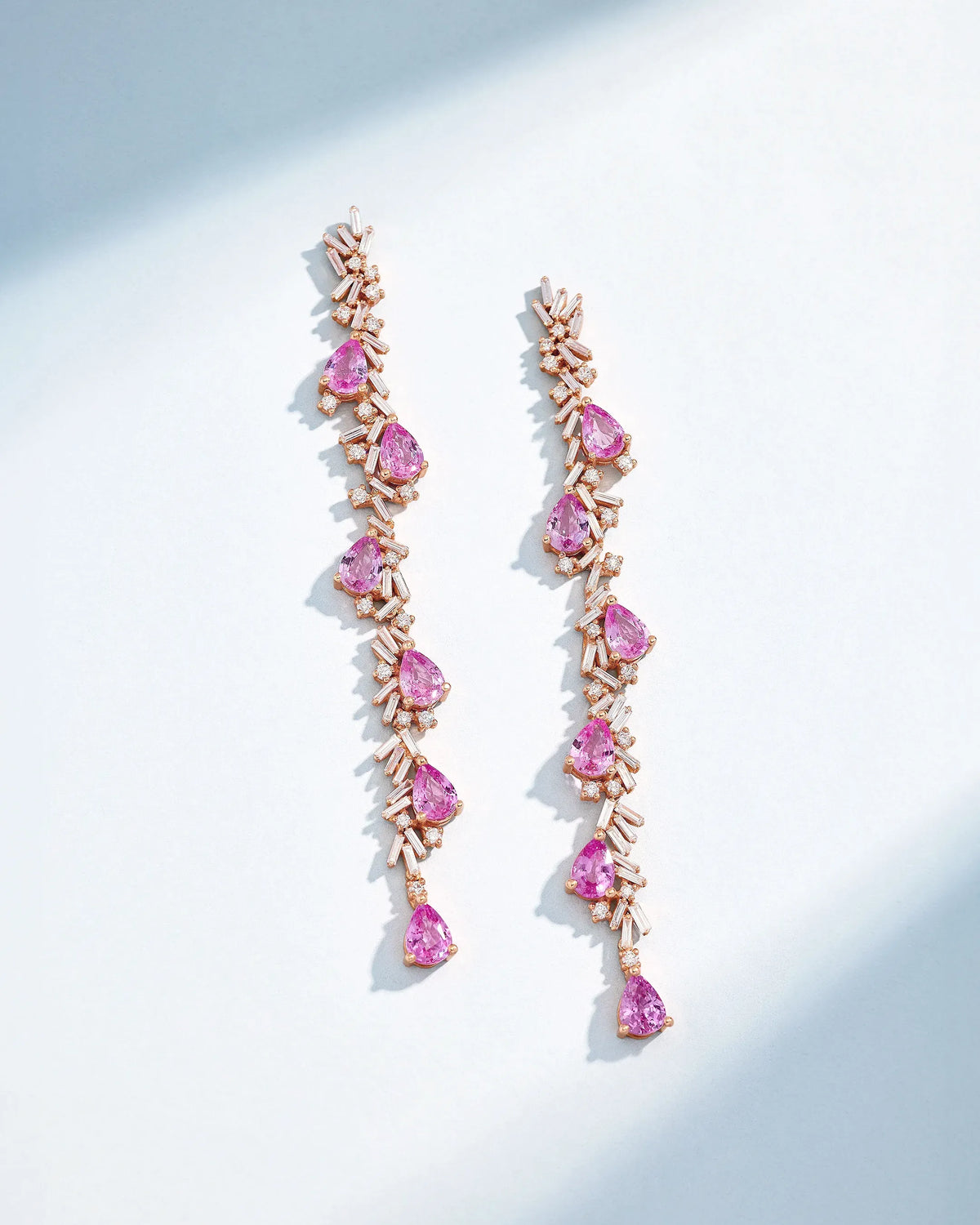One of a Kind Cascade Pink Sapphire Tear Drop Earrings | Suzanne