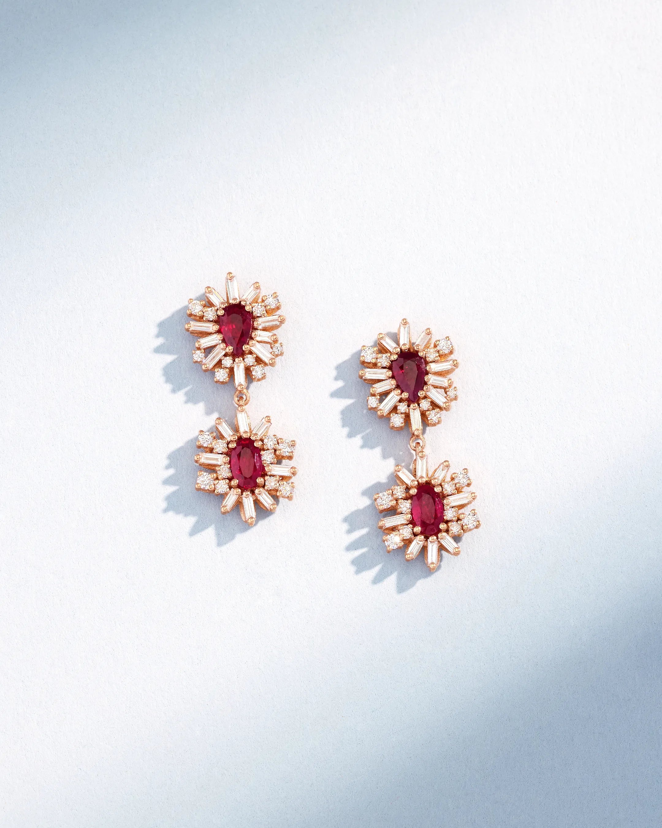 Suzanne Kalan One of a Kind Mini Ruby Drop Earrings in 18k rose gold