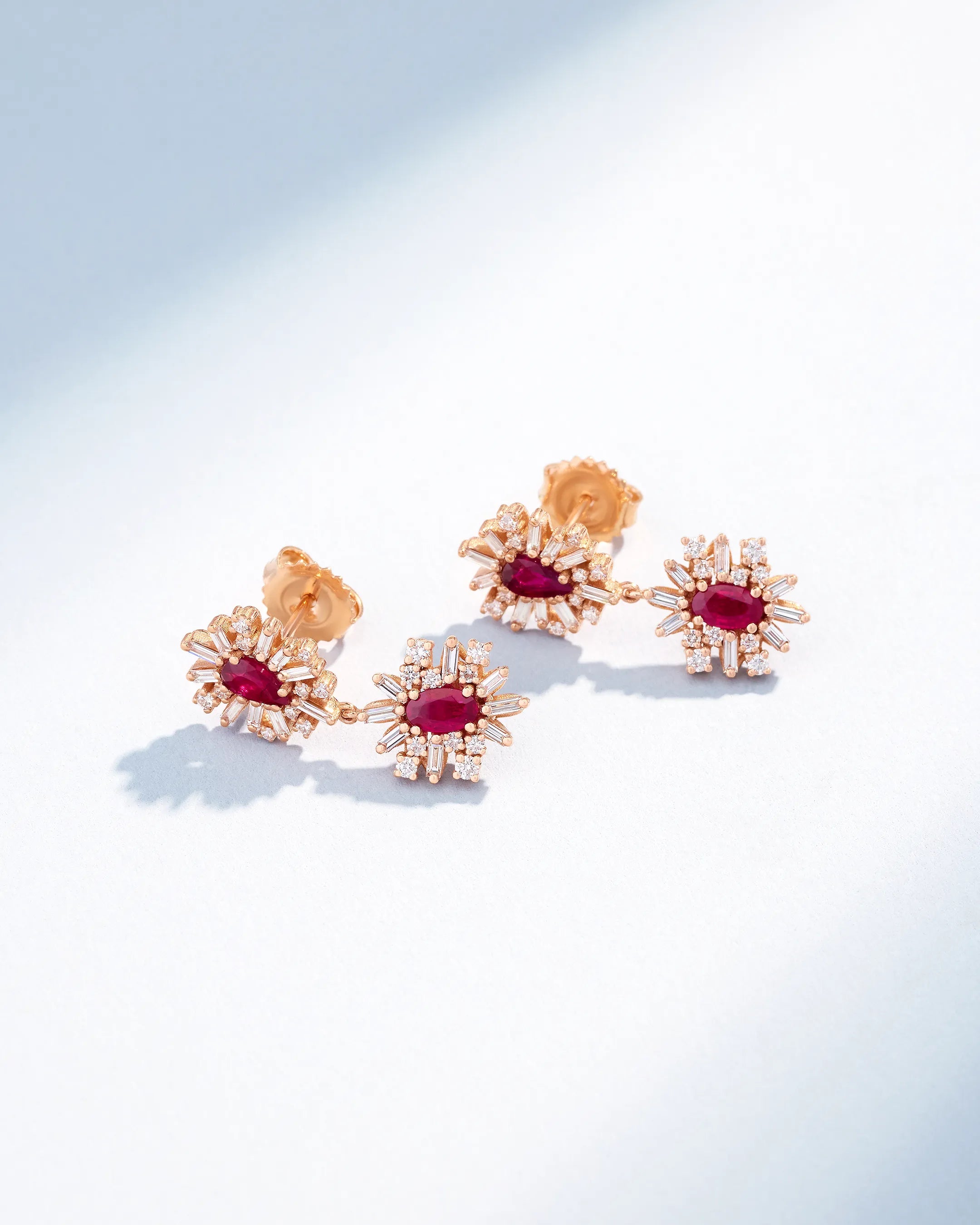 Suzanne Kalan One of a Kind Mini Ruby Drop Earrings in 18k rose gold