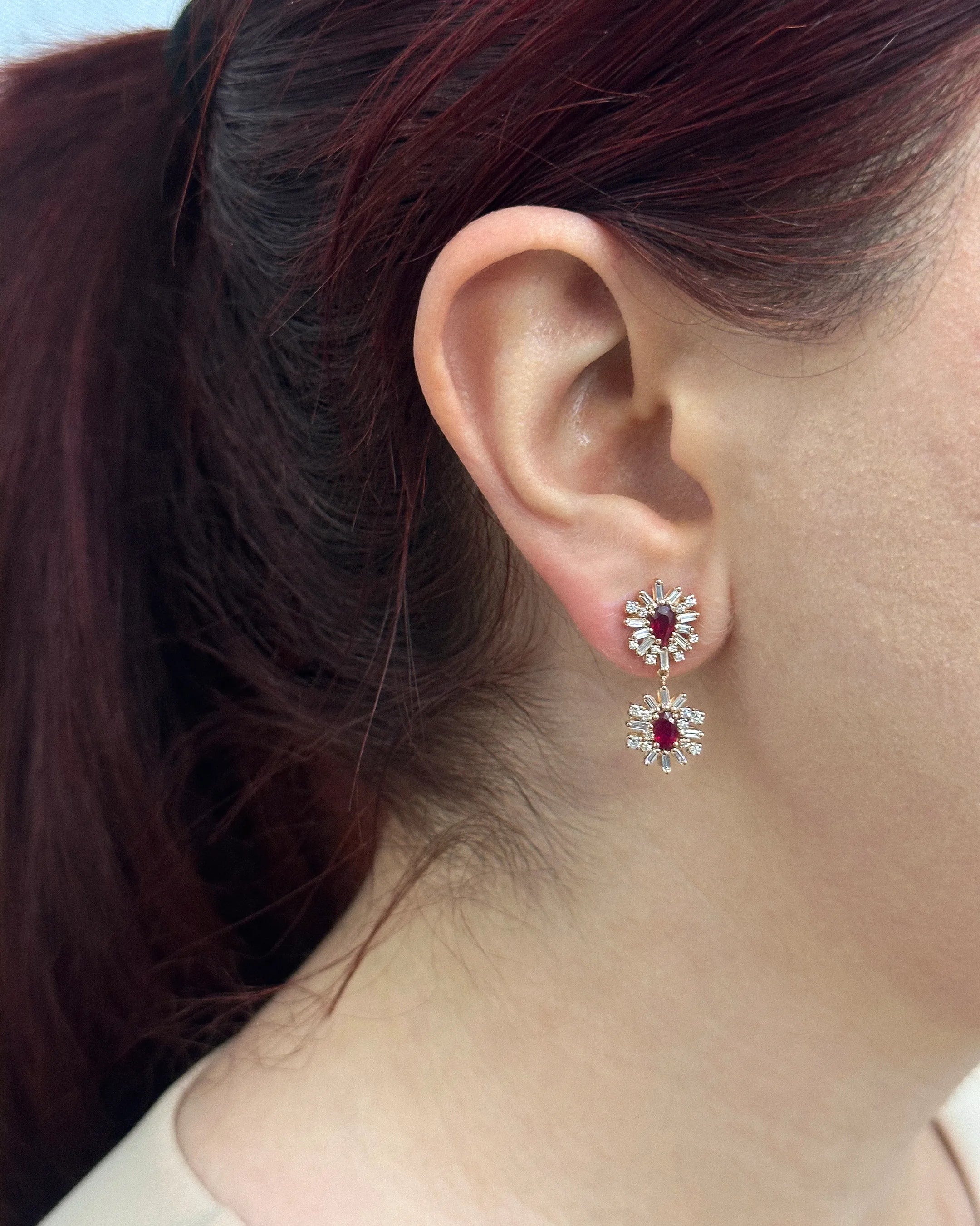 Suzanne Kalan One of a Kind Mini Ruby Drop Earrings in 18k rose gold