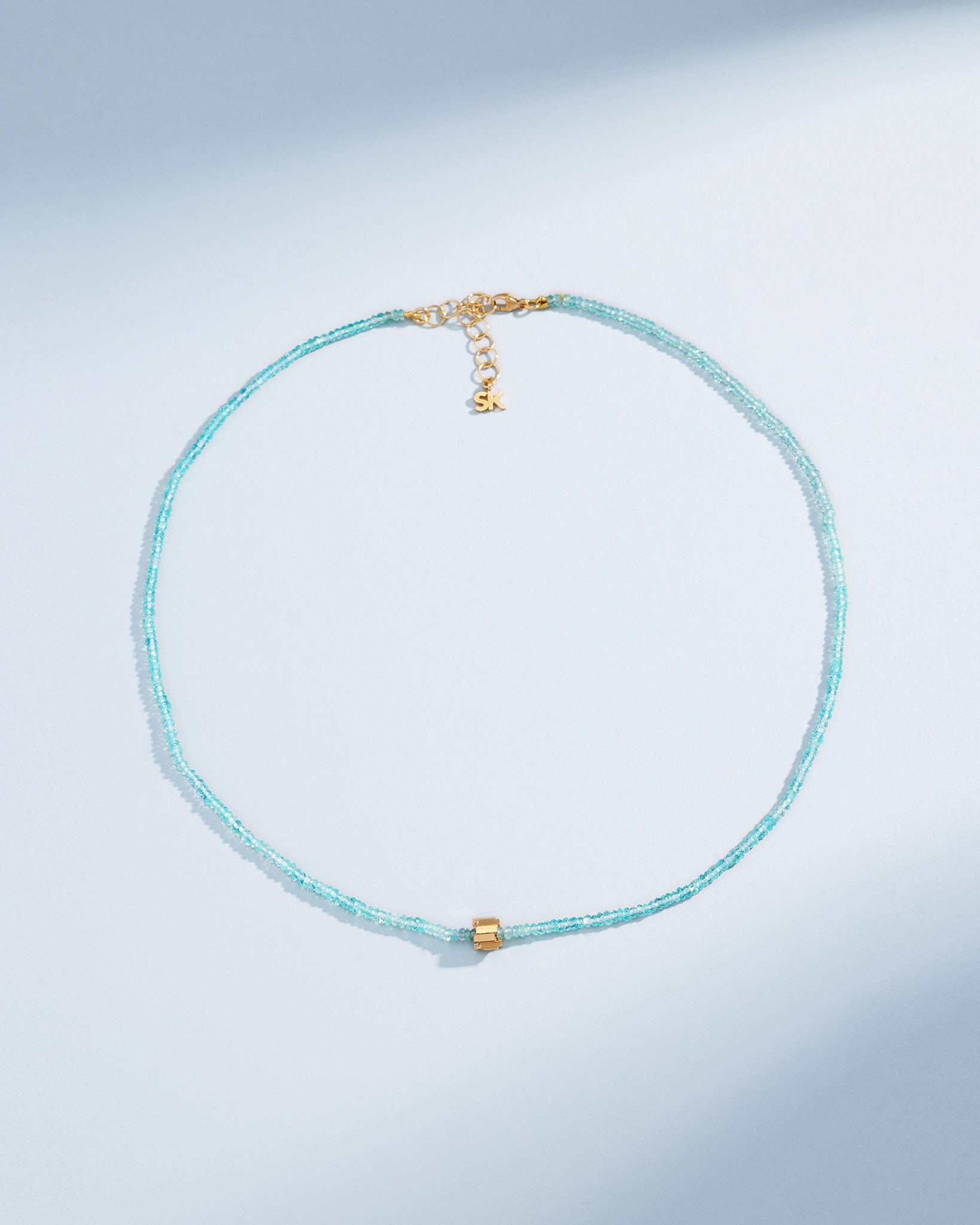 Suzanne Kalan Infinite Beaded Apatite & Mini Golden Rondelle Necklace in 18k yellow gold