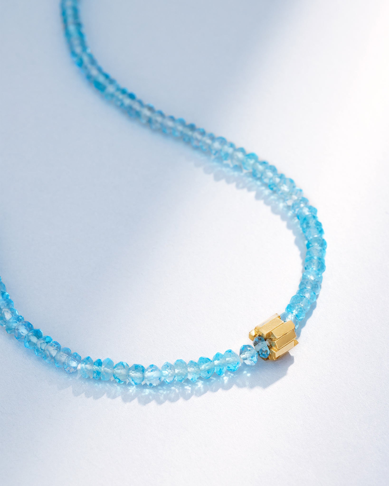 Suzanne Kalan Infinite Beaded Blue Topaz & Mini Golden Rondelle Necklace in 18k yellow gold