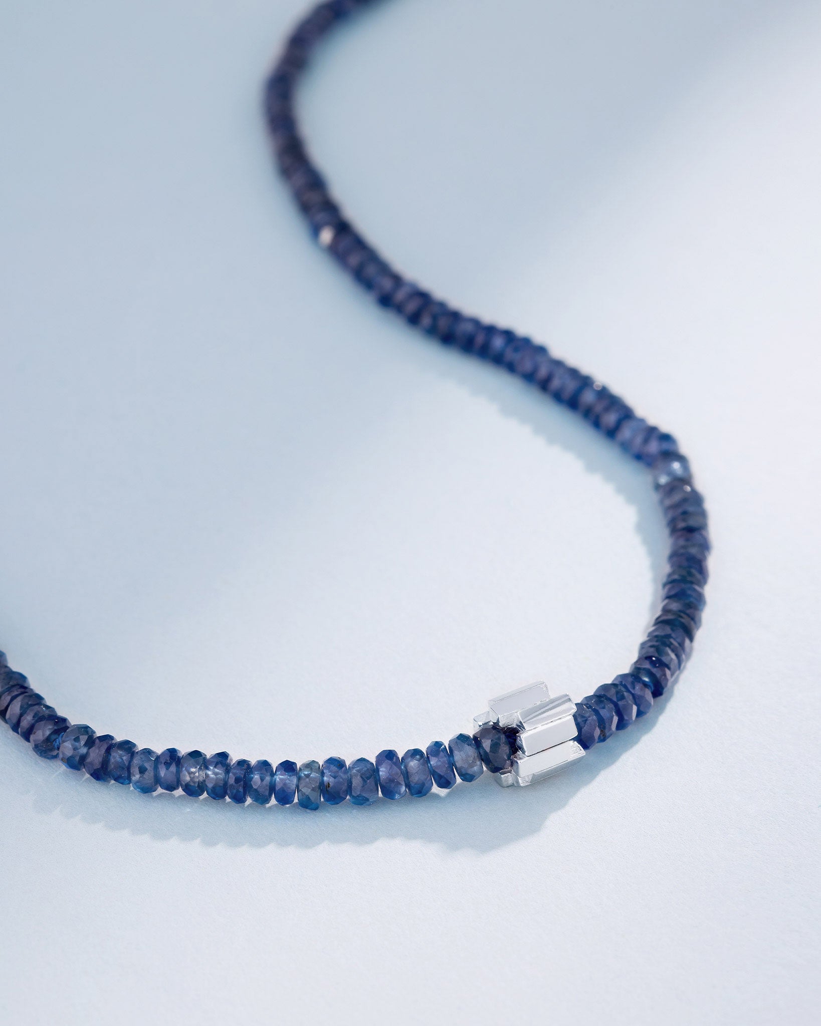 Suzanne Kalan Infinite Beaded Dark Blue Sapphire & Mini Golden Rondelle Necklace in 18k white gold