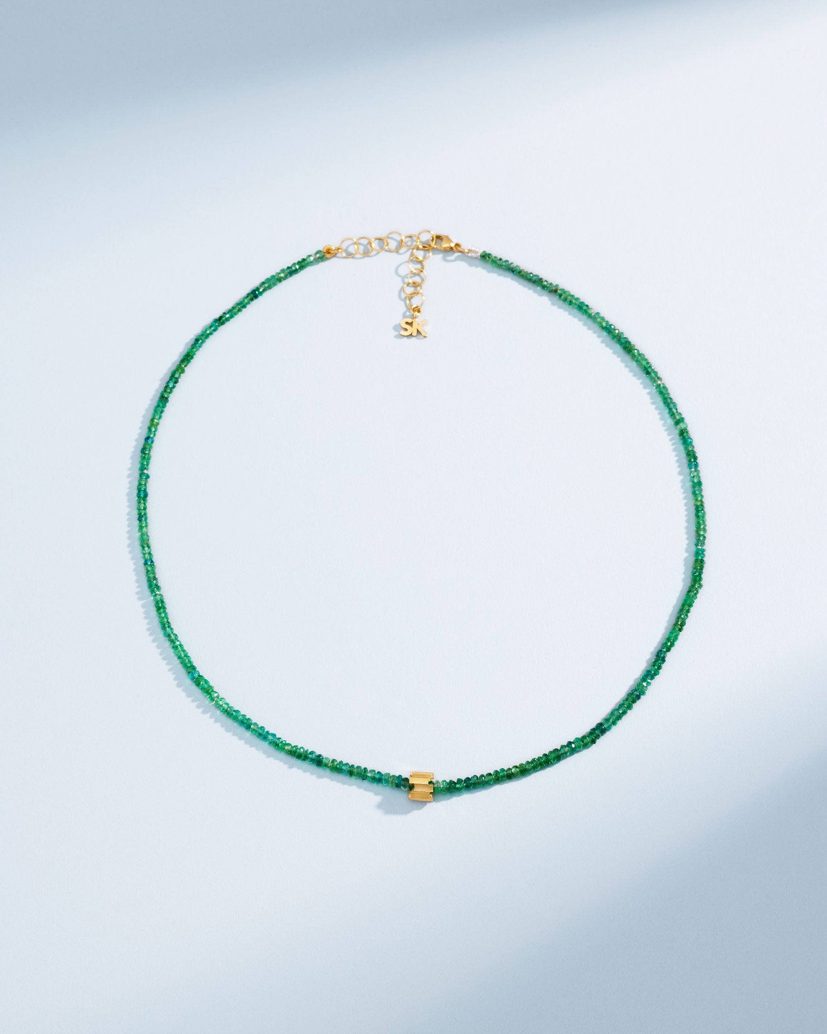 Suzanne Kalan Infinite Beaded Emerald & Mini Golden Rondelle Necklace in 18k yellow gold