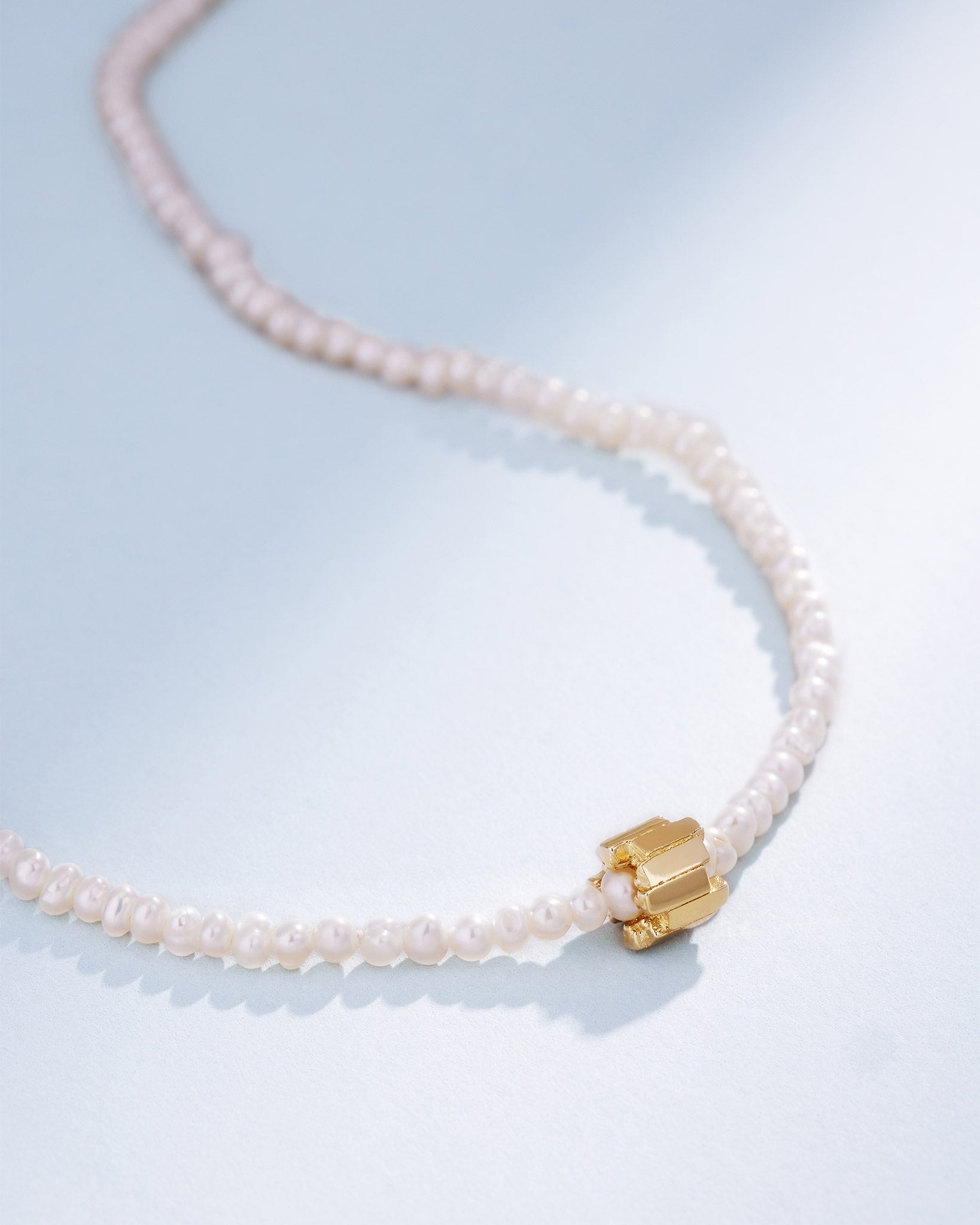 Suzanne Kalan Infinite Beaded White Pearl & Mini Golden Rondelle Necklace in 18k yellow gold