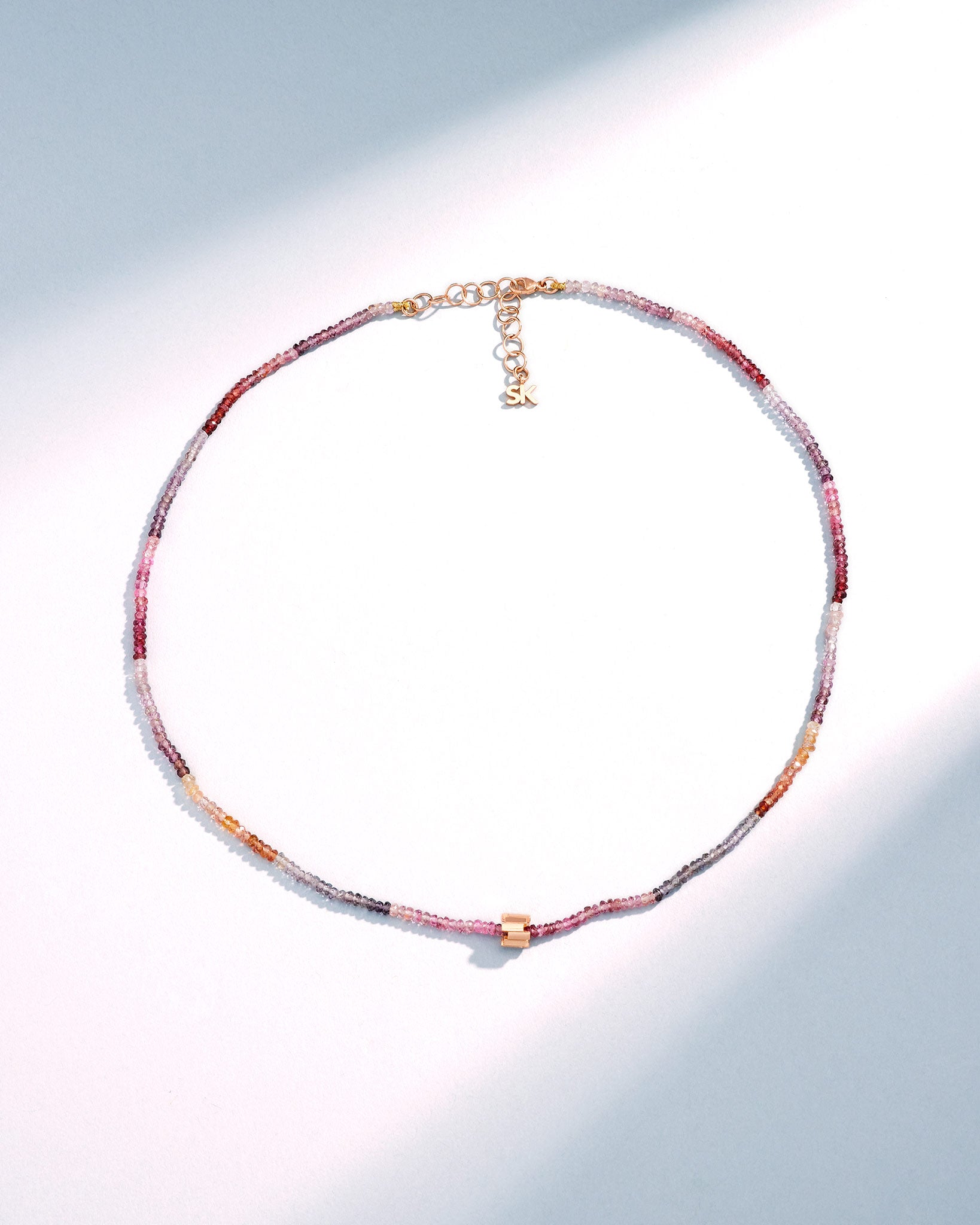 Suzanne Kalan Infinite Beaded Pink Tourmaline & Mini Golden Rondelle Necklace in 18k rose gold