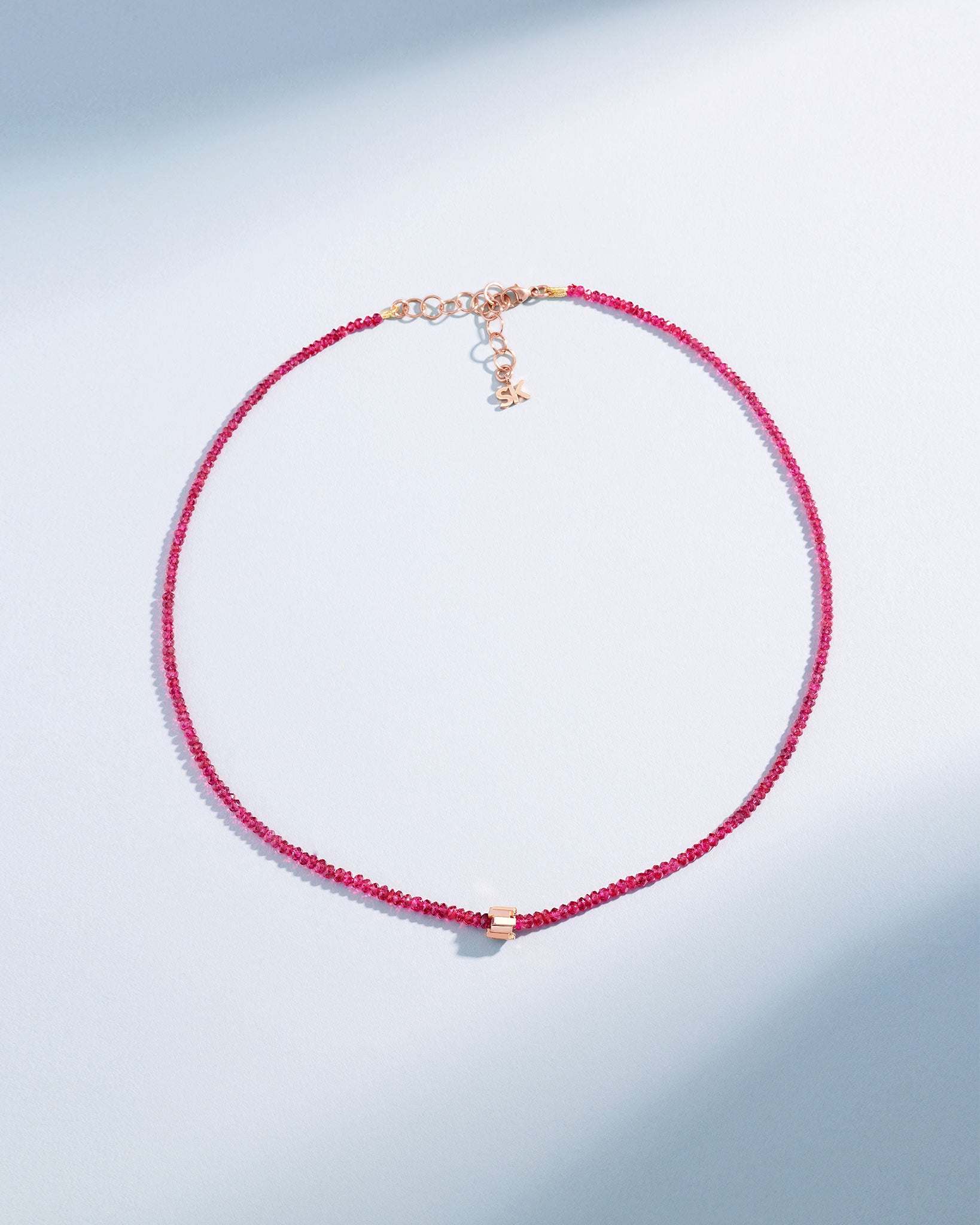 Suzanne Kalan Infinite Beaded Red Spinel & Mini Golden Rondelle Necklace in 18k rose gold