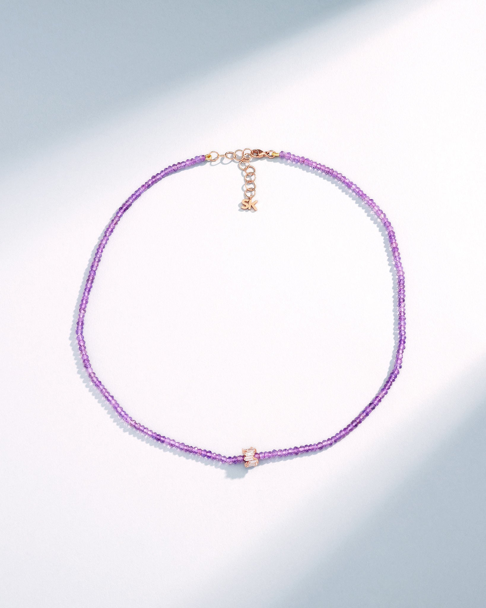 Suzanne Kalan Infinite Beaded Amethyst & Mini Diamond Rondelle Necklace in 18k rose gold