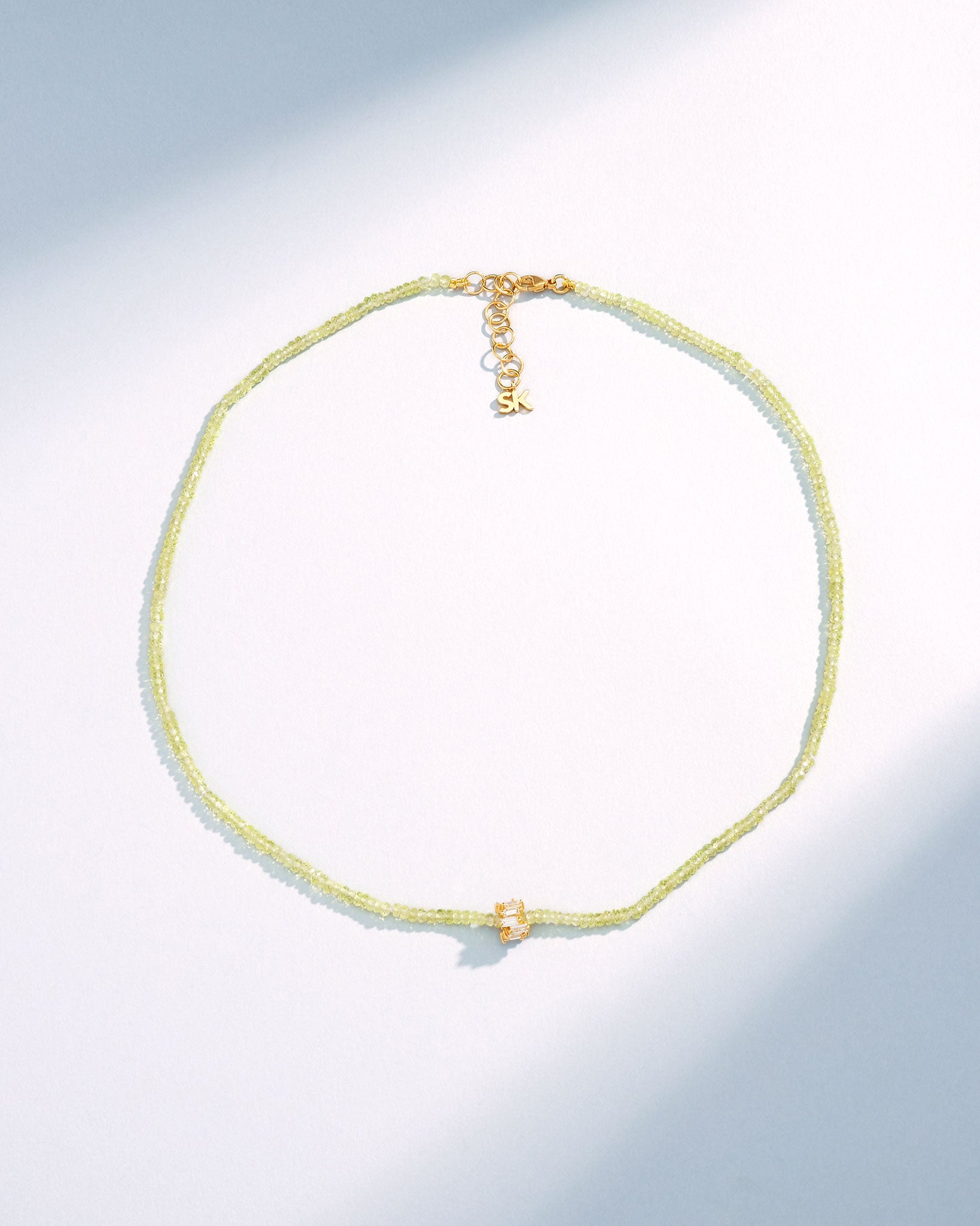 Suzanne Kalan Infinite Beaded Chrysoberyl & Mini Diamond Rondelle Necklace in 18k yellow gold 