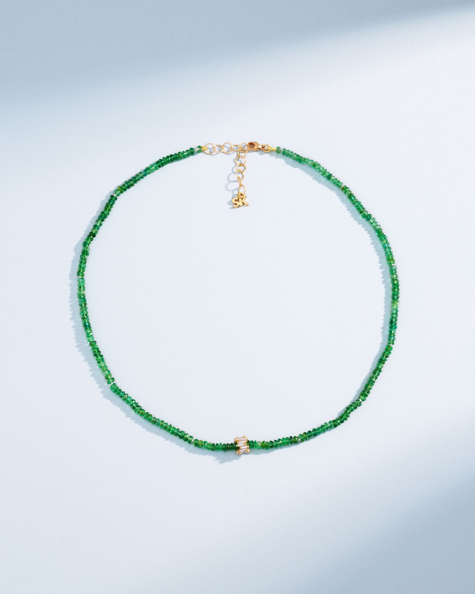 Suzanne Kalan Infinite Beaded Emerald & Mini Diamond Rondelle Necklace in 18k yellow gold