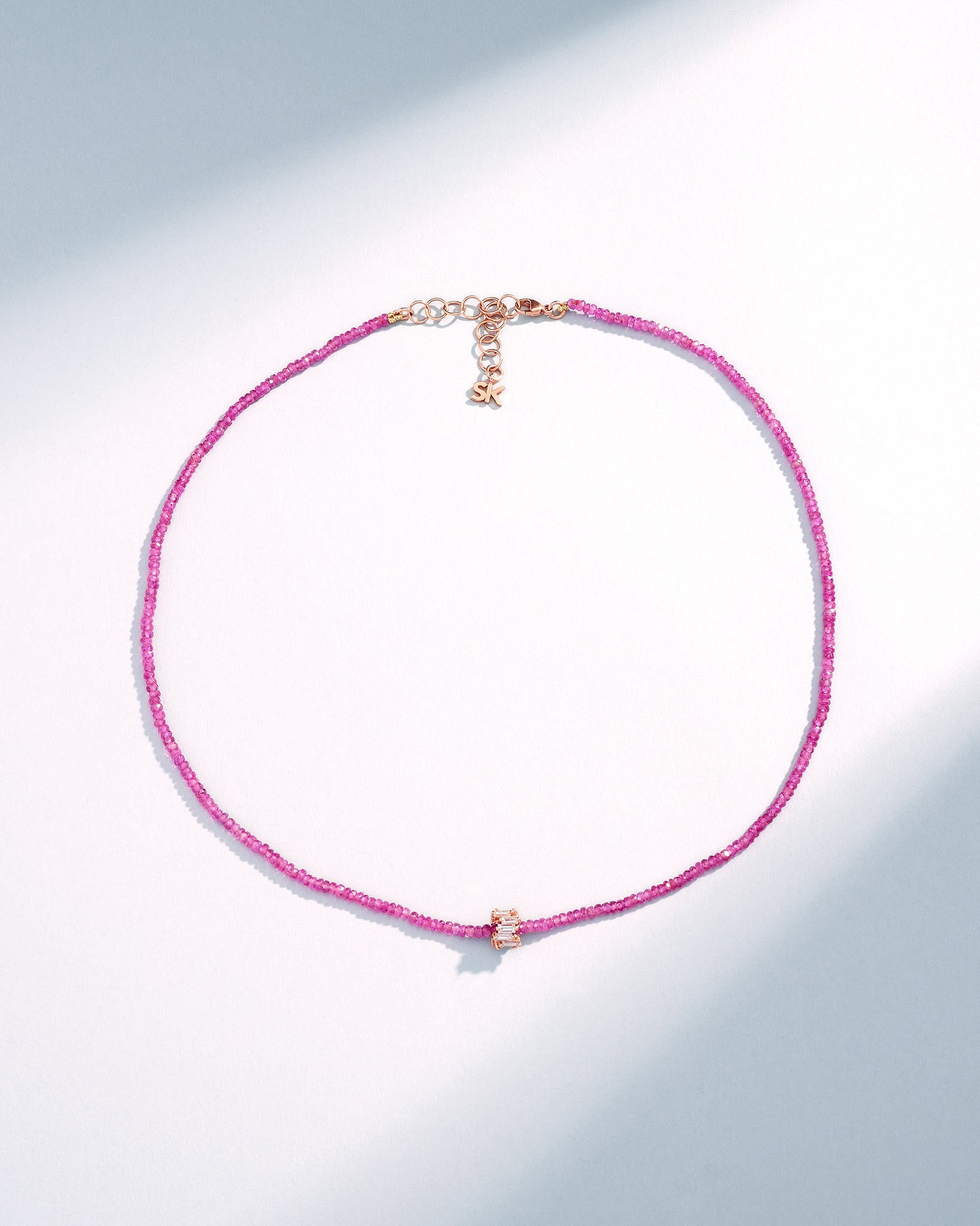 Suzanne Kalan Infinite Beaded Pink Spinel & Mini Diamond Rondelle Necklace in 18k rose gold