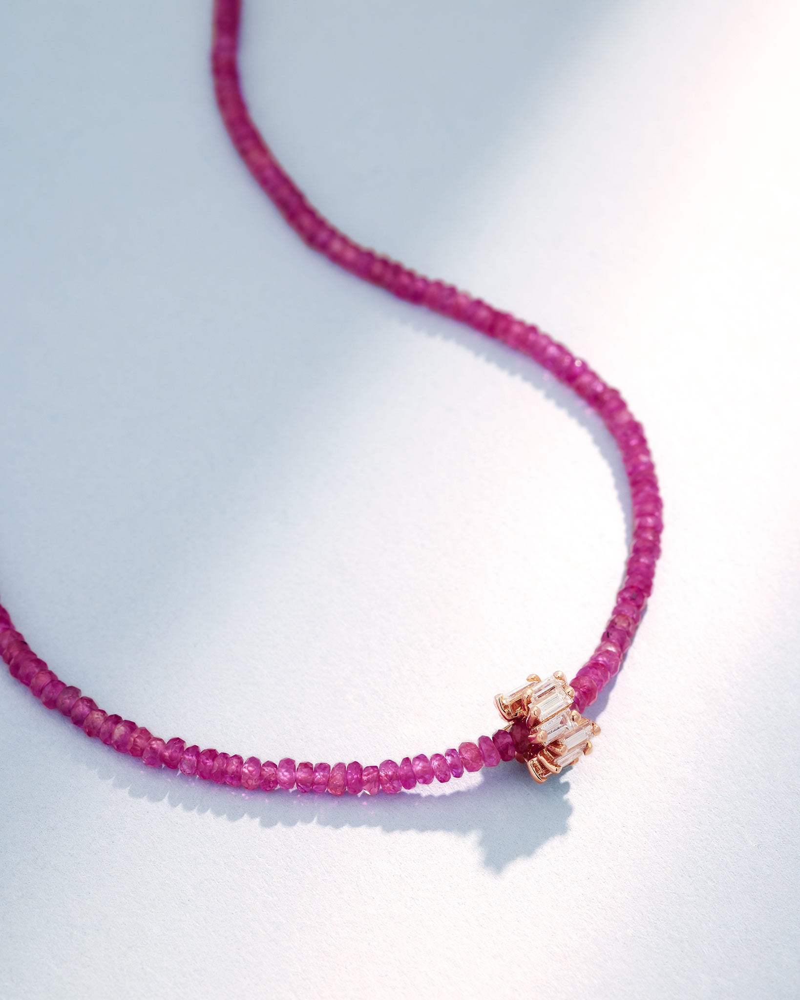 Suzanne Kalan Infinite Beaded Pink Spinel & Mini Diamond Rondelle Necklace in 18k rose gold