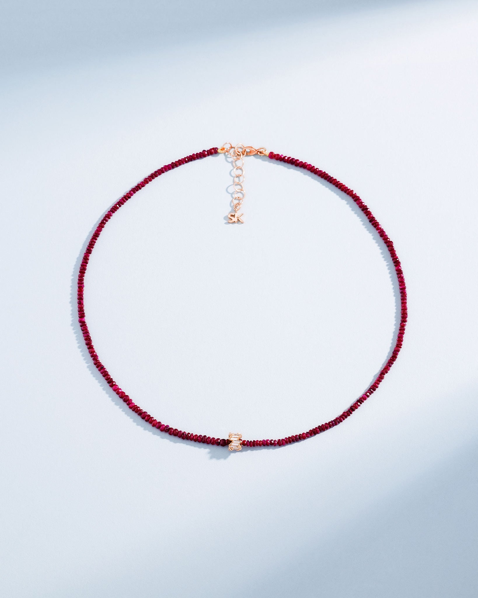 Suzanne Kalan Infinite Beaded Ruby & Mini Diamond Rondelle Necklace in 18k rose gold