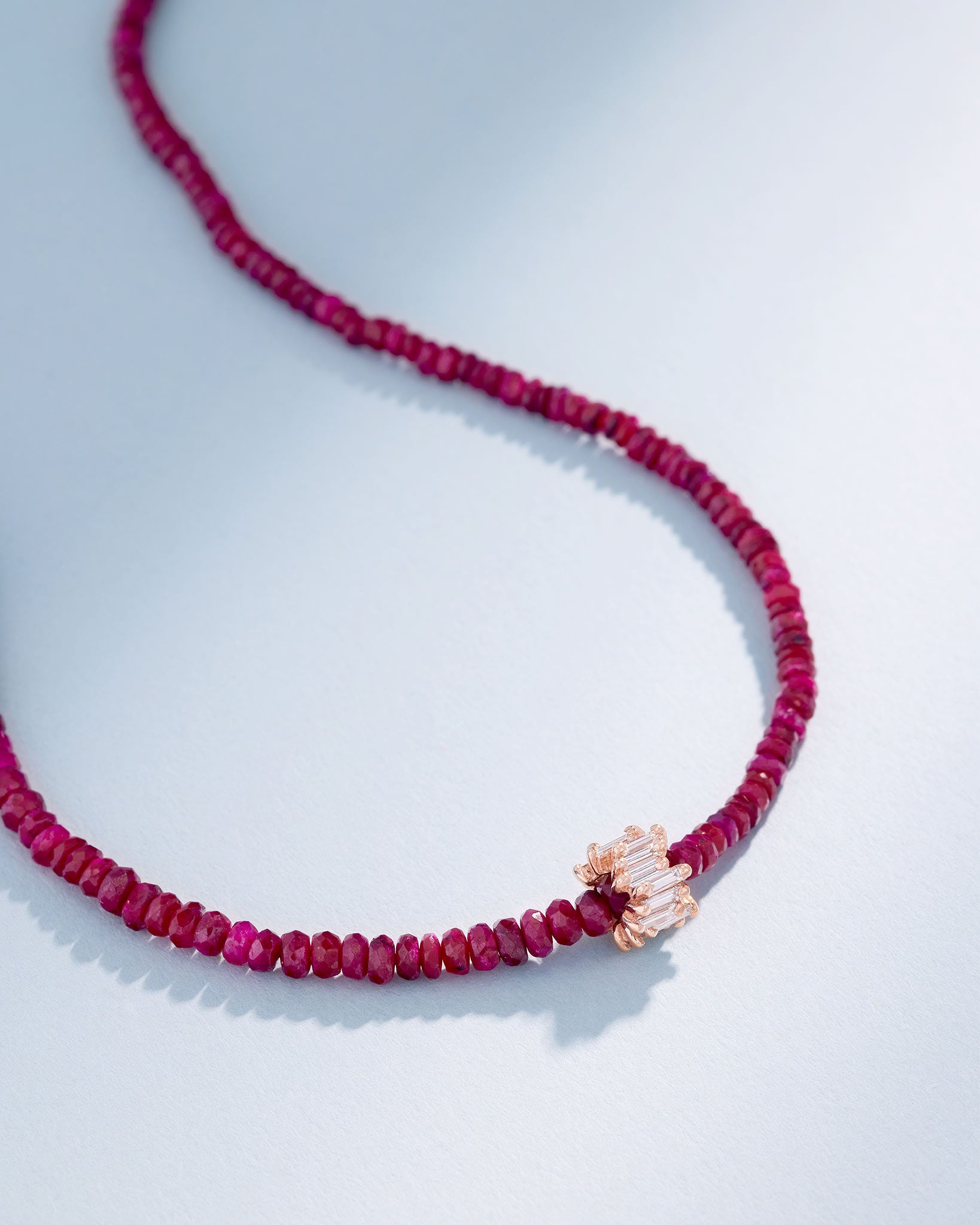 Suzanne Kalan Infinite Beaded Ruby & Mini Diamond Rondelle Necklace in 18k rose gold